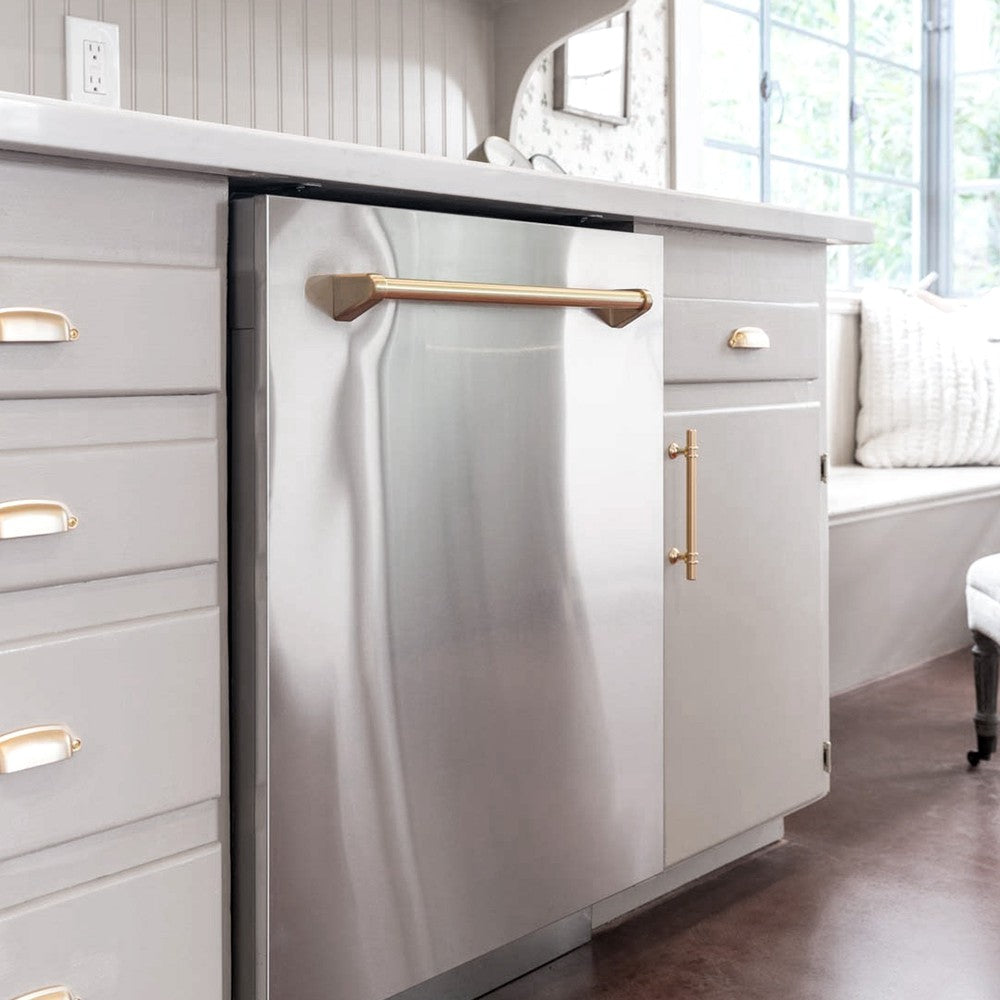 ZLINE Autograph Edition 24-inch Stainless Steel Dishwasher with Champagne Bronze Handle - 3rd Rack, Top Touch Controls, 45dBA Ultra Quiet - Perfect for Modern Kitchens & Open Concept Homes (Model DWMTZ 304 24 CB)