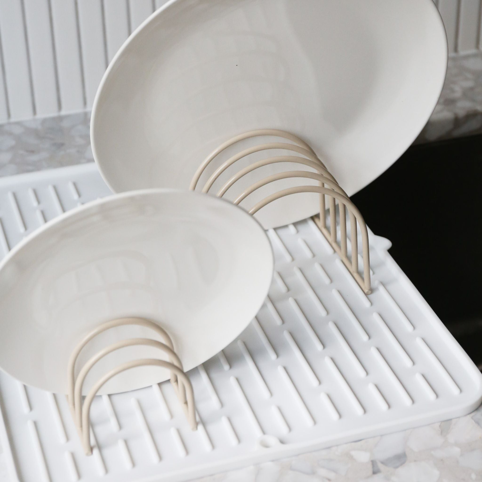 Premium Dish Drainer Set of 2 - Space-Saving Kitchen Organizer with Sand Color Design | Perfect for Countertop Drying Racks, Dish Rack for Sink, and Kitchen Utensil Storage