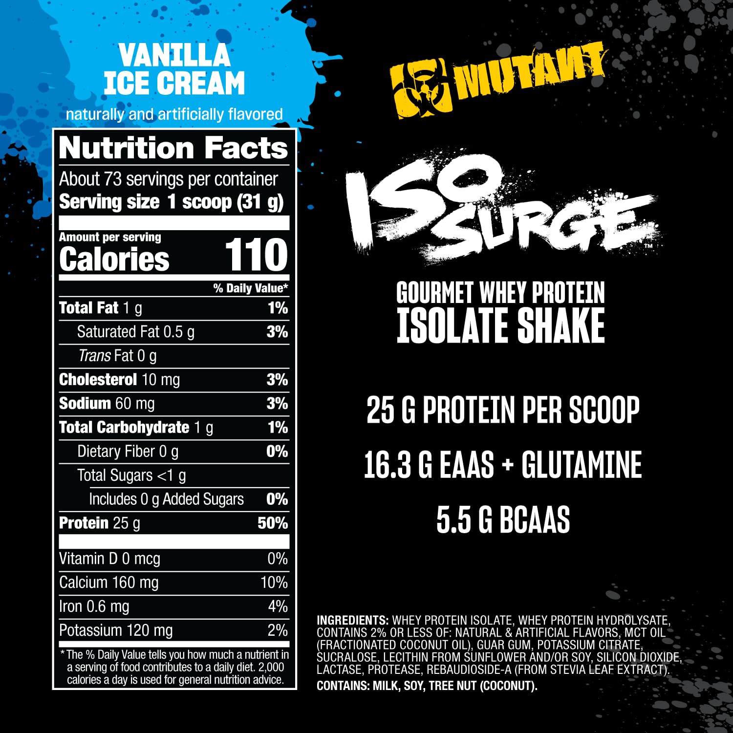 Mutant ISO Surge Whey Protein Isolate Powder - Fast Muscle Recovery & Growth, 5 lb Vanilla Ice Cream - Post-Workout & Strength Training Supplement for Athletes & Bodybuilders