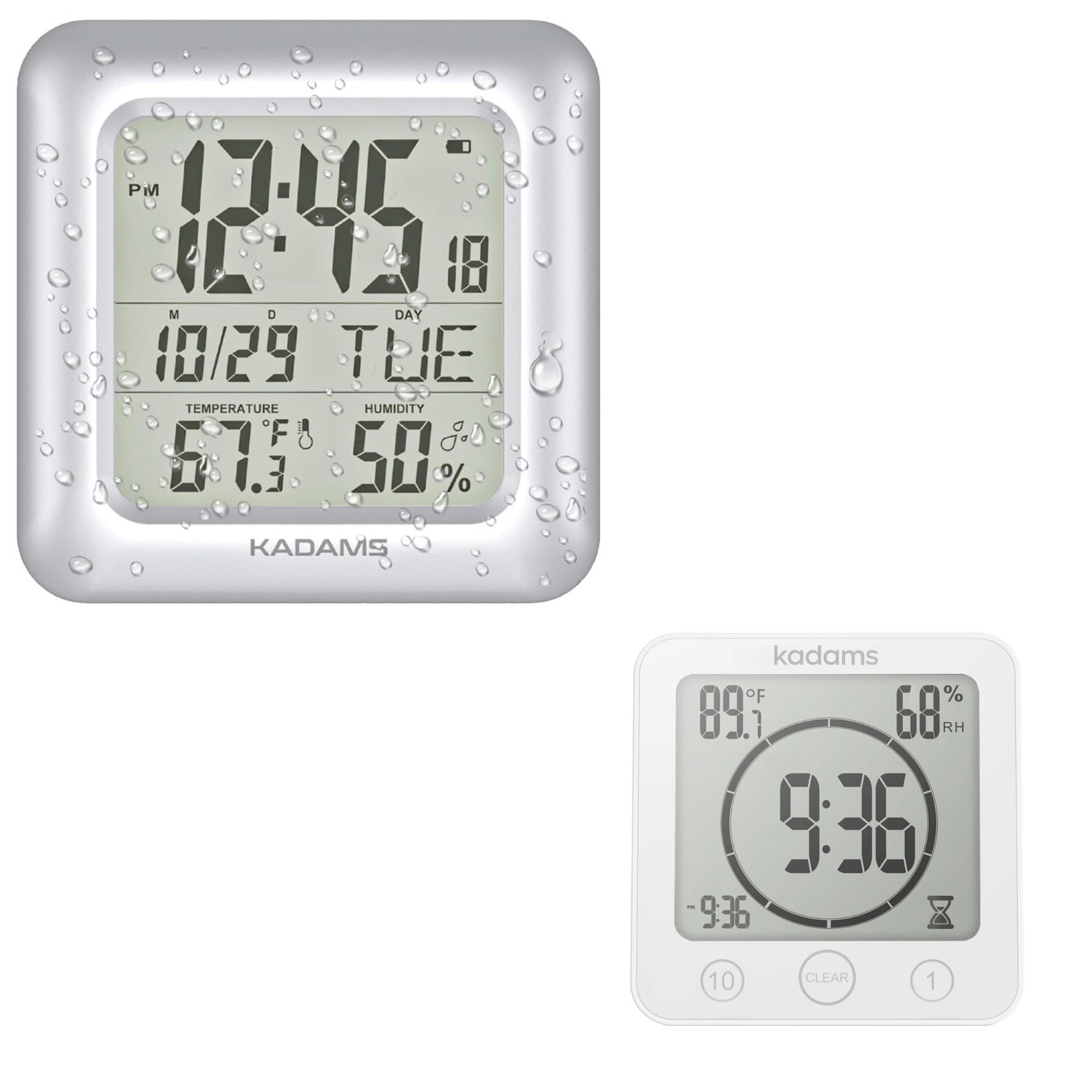 KADAMS Waterproof Bathroom Wall Clock with Shower Timer - Silent Non-Ticking, Battery Operated - Perfect for Bathroom, Shower, Spa, and Home Decor