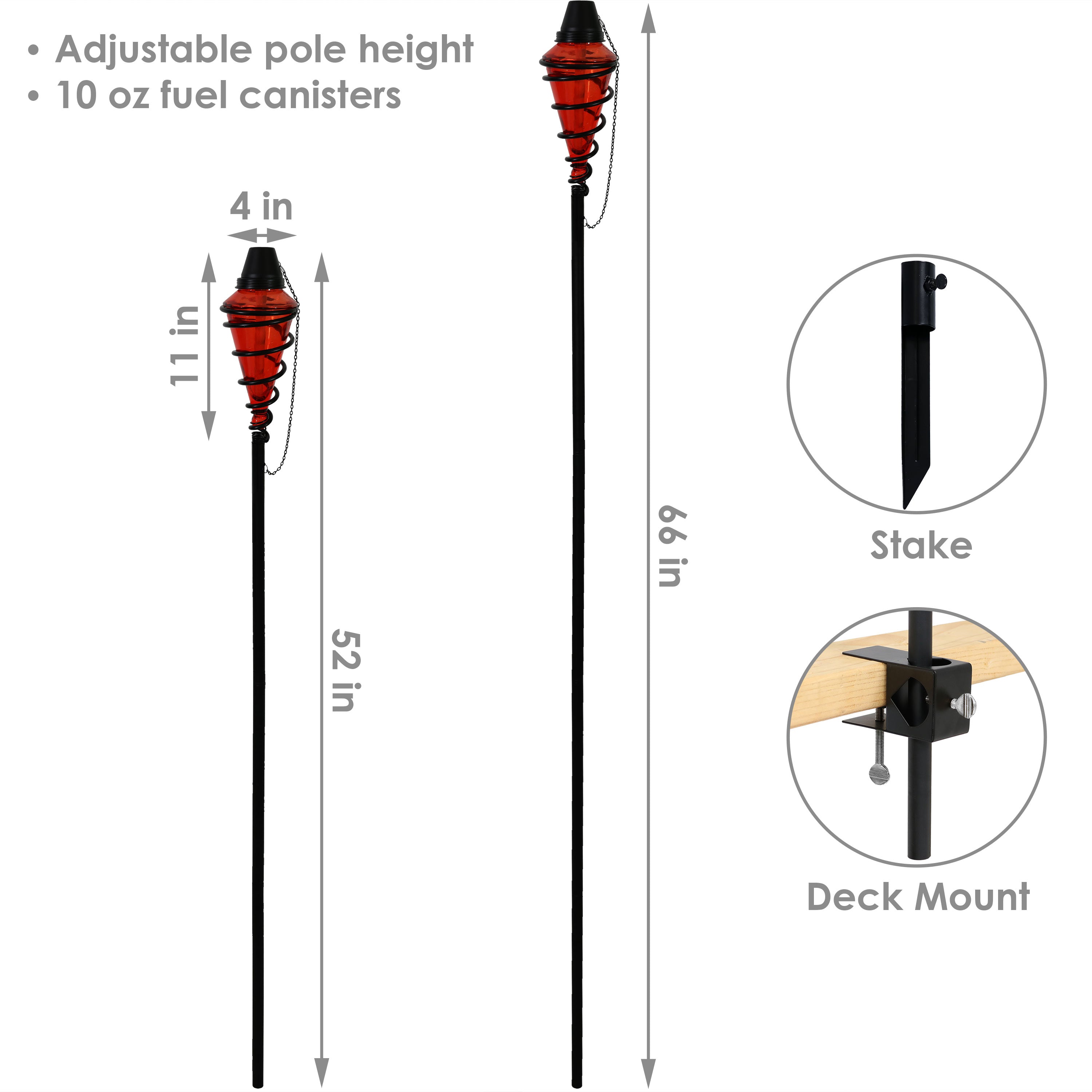 Sunnydaze Adjustable Height Metal Swirl Glass Outdoor Lawn & Patio Torch - Decorative Lighting for Backyard, Garden, Poolside & Outdoor Parties