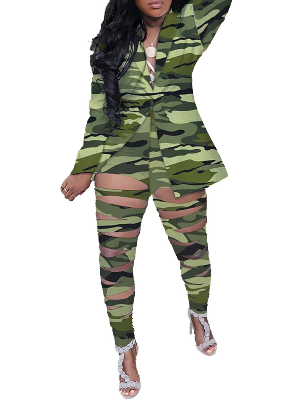 Lucuna Women's Sexy 2 Piece Club Outfit Set - Open Front Blazer & Bodycon Pants with Long Stockings | Night Out, Party, Date Night & Special Occasion Outfits
