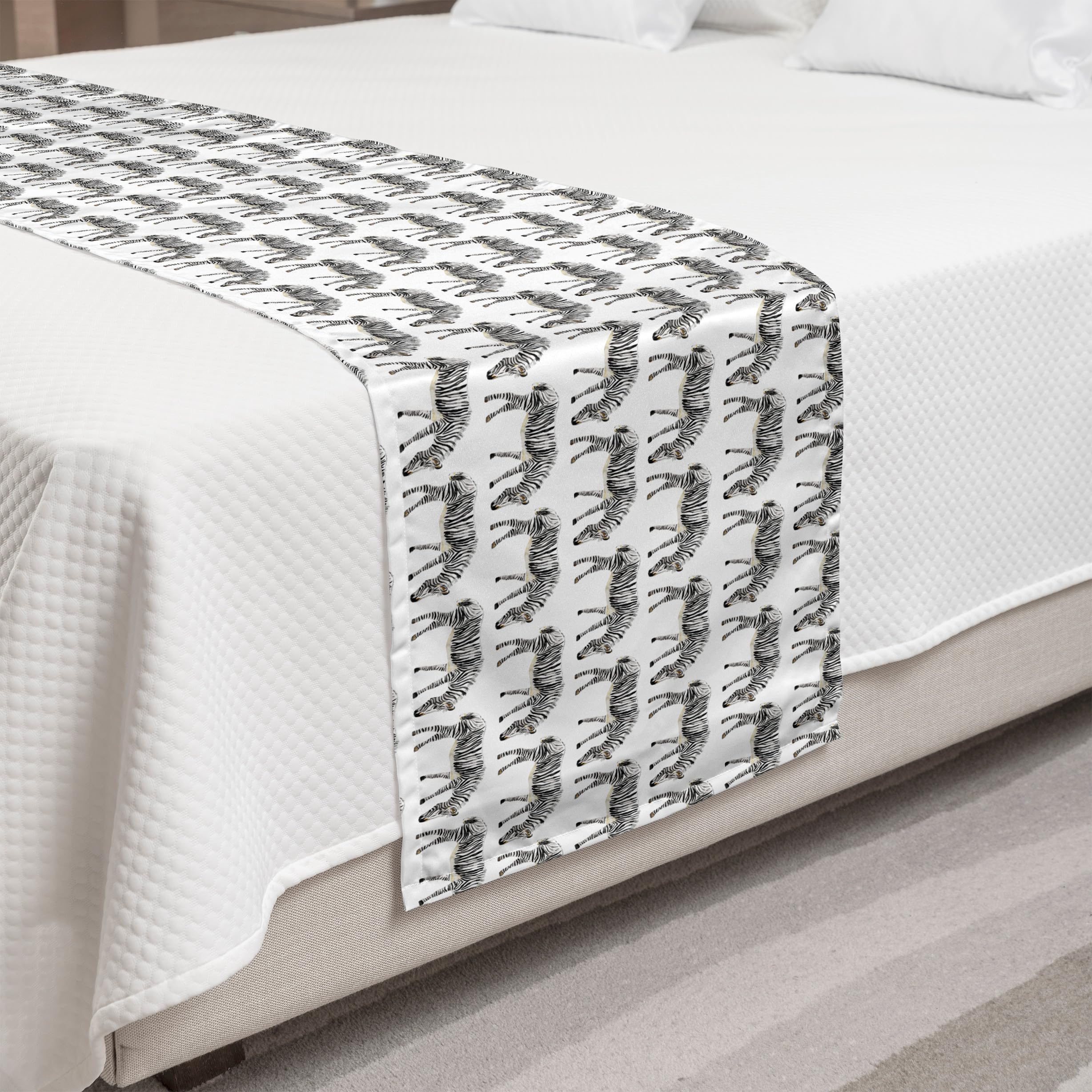 Ambesonne Zebra Print Bed Runner - Striped Horse Cartoon Pattern Decorative Accent Bed Scarf for King Size Beds | Eggshell Taupe Grey | Perfect for Hotels, Homes & Guestrooms | Adds Stylish Touch to Bedroom Decor