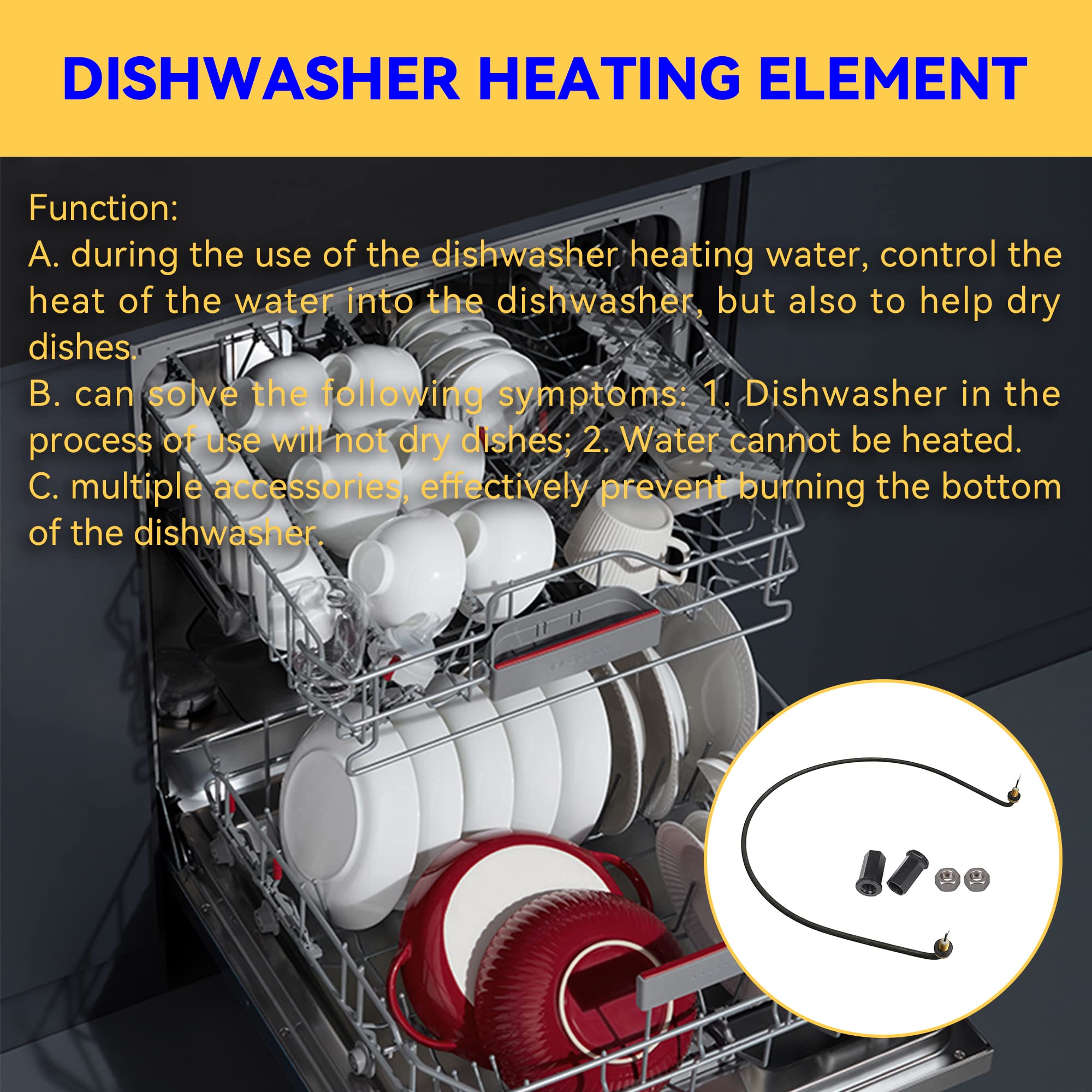 Whirlpool & Kenmore Dishwasher Heating Element & High Limit Thermostat Replacement Kit - Compatible with Multiple Models - Perfect for Quick Repairs & DIY Home Maintenance