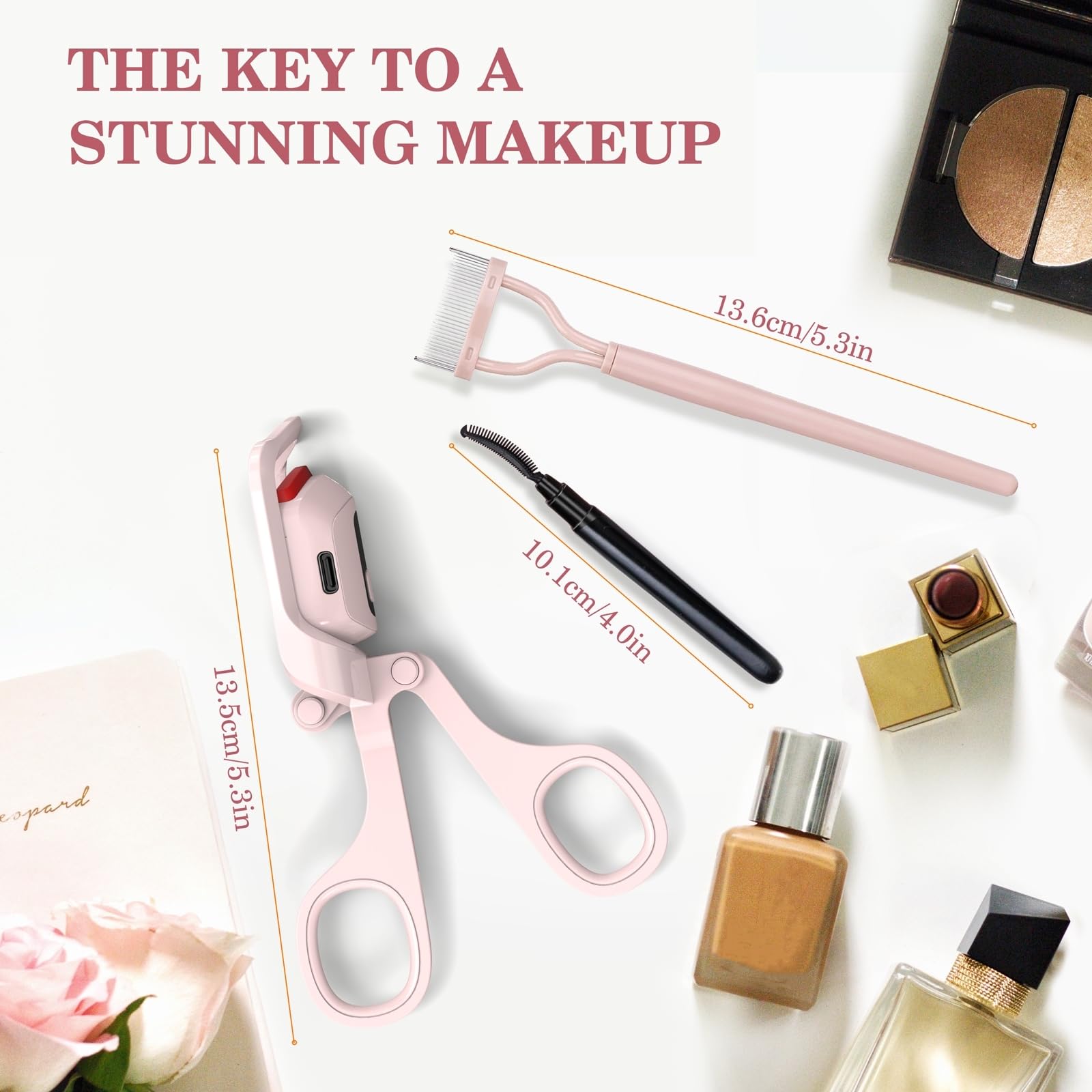 Rechargeable Heated Eyelash Curler with Temperature Display - 3 Heating Modes, Includes Separator Tool & Brush for Perfect Lashes | Quick Curling for Stunning Eye Makeup | Ideal for Home, Travel & Professional Use (Pink)