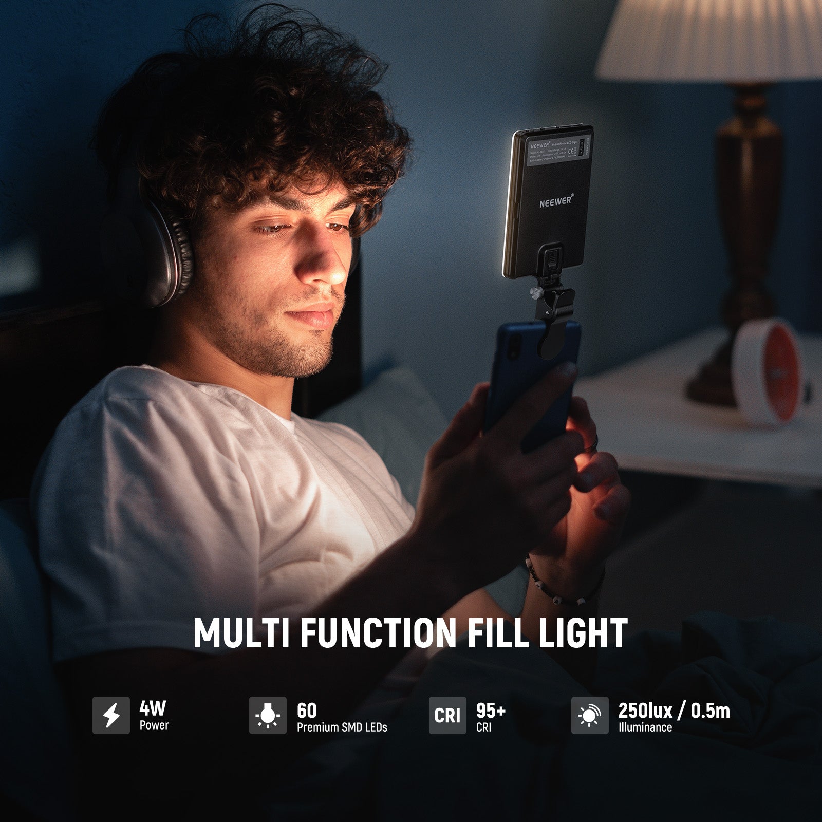 NEEWER BASICS NL 60AI LED Selfie Ring Light with Adjustable Phone Clip - Perfect for YouTube, TikTok, Instagram & Video Calls