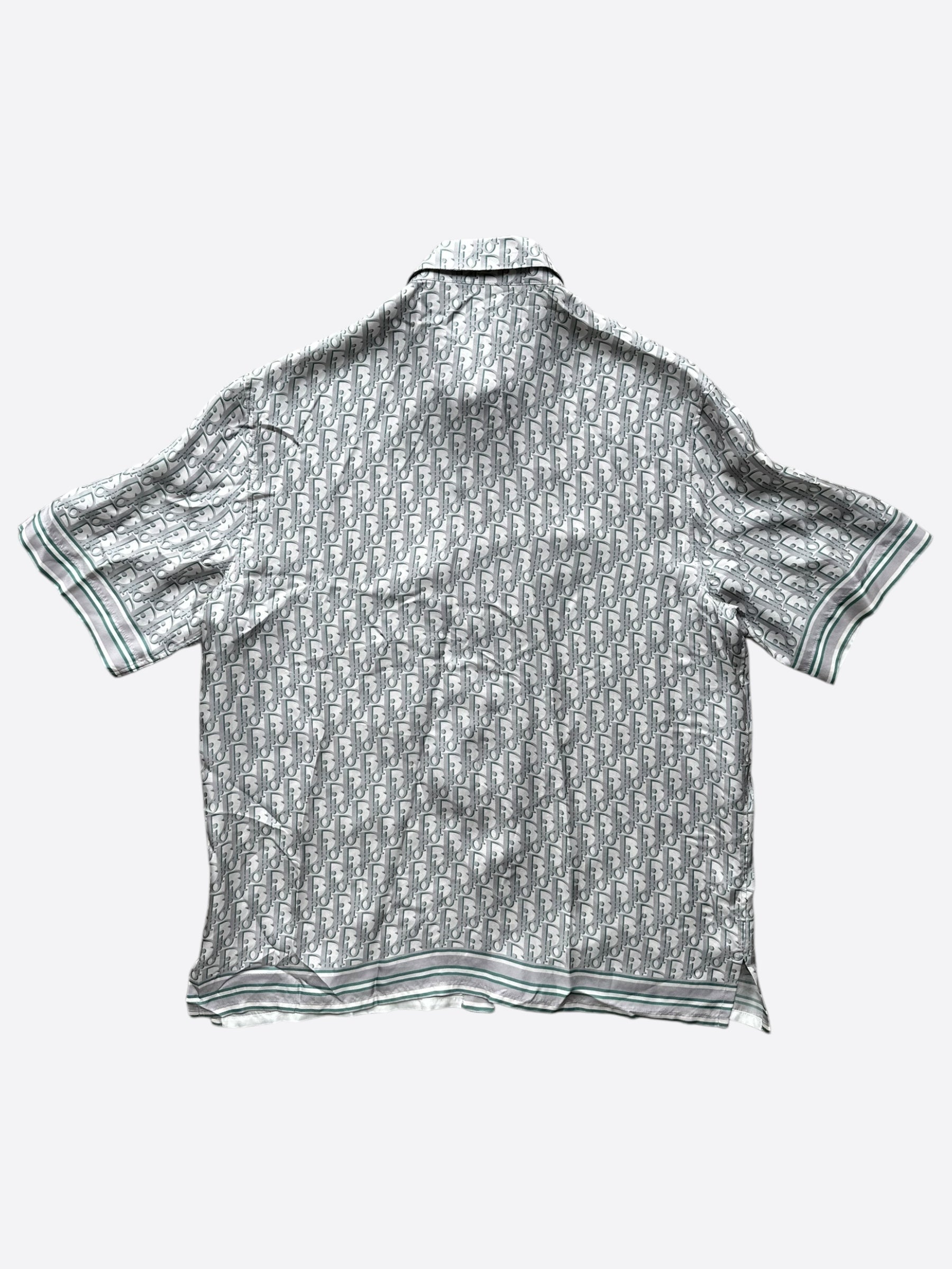 Dior Grey & Green Oblique Silk Button Up Shirt for Men - Luxury Designer Casual & Business Wear for Office, Parties & Special Occasions