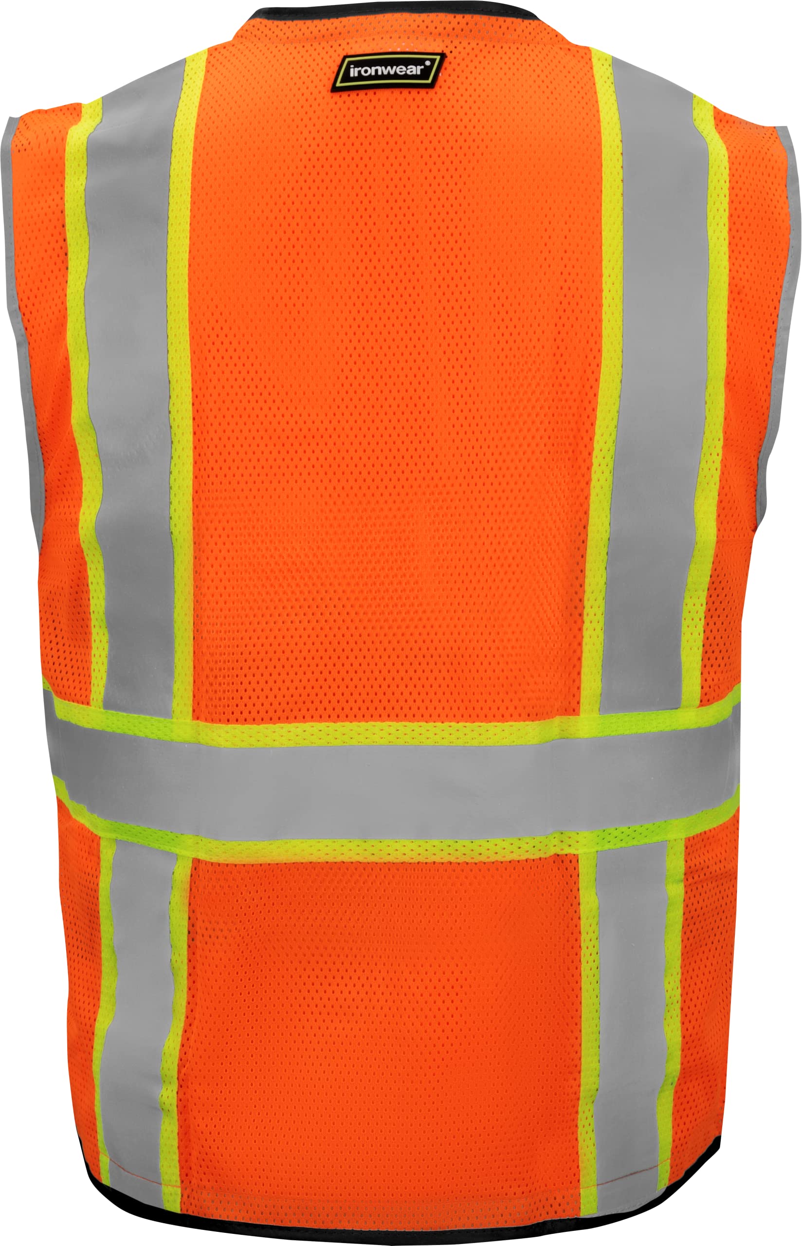 Ironwear 1245 Class 2 Safety Vest with Zipper, Radio Tabs & Pocket Grommets - High Visibility Reflective Work Vest for Construction, Road Workers & Outdoor Safety