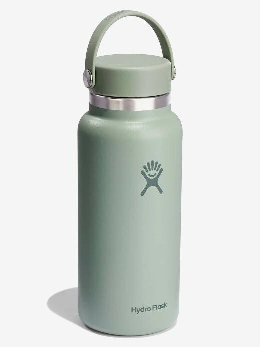 Hydro Flask 32oz Wide Mouth Water Bottle with Flex Cap - Vacuum Insulated Stainless Steel, Keeps Drinks Cold 24Hrs/Hot 12Hrs - Perfect for Hiking, Camping & Outdoor Activities - Agave Color