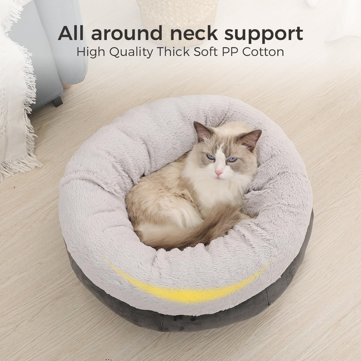 Washable Round Cat Bed for Indoor Cats & Small Pets - Non-Slip Bottom, 19 Inch Cozy Pet Bed for Kittens & Puppies (Deep Grey) - Perfect for Living Room, Bedroom & Pet Napping Spaces