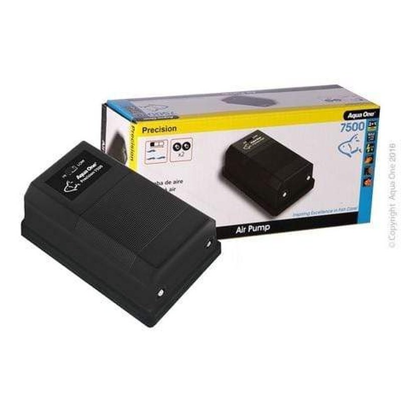 Aqua One Precision 7500 Air Pump - Dual Outlet 2 x 180L/h (6.4 GPH) for Aquariums, Fish Tanks & Hydroponics - Quiet & Energy Efficient Oxygen Pump for Home & Commercial Use