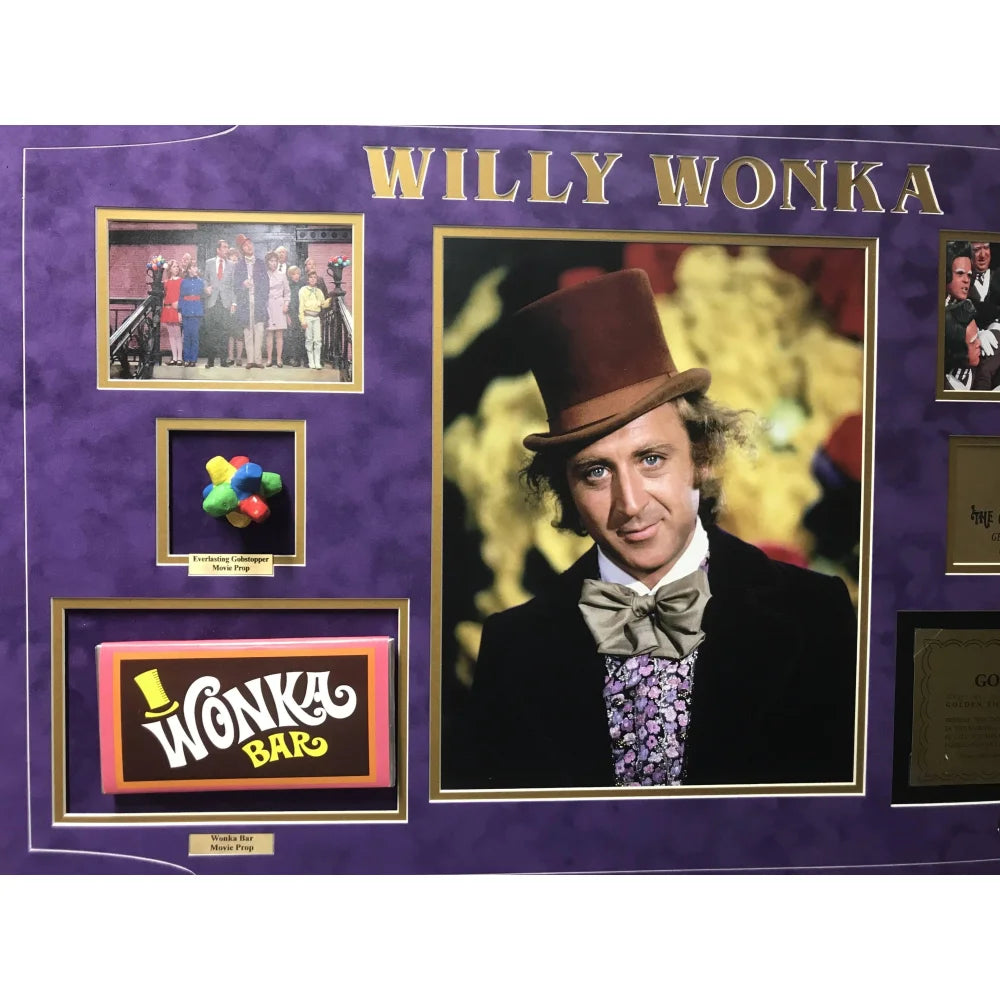Authentic Gene Wilder Signed Golden Ticket Willy Wonka Framed Collage with PSA COA & Gobstopper - Perfect for Movie Memorabilia Collectors and Chocolate Factory Fans