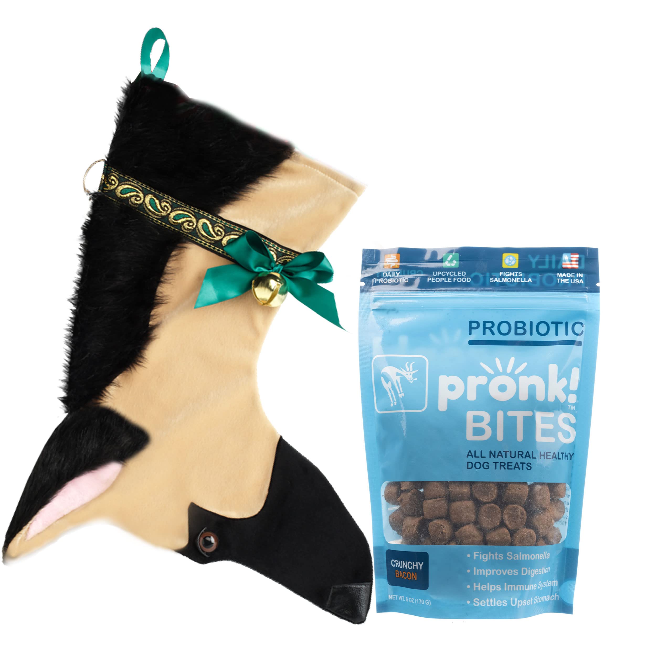 Pronk! Hearth Hounds Christmas Stocking for Dogs with Soft Baked Apple Upcycled Probiotic Dog Treats Bundle - Perfect Holiday Gift for Pet Lovers
