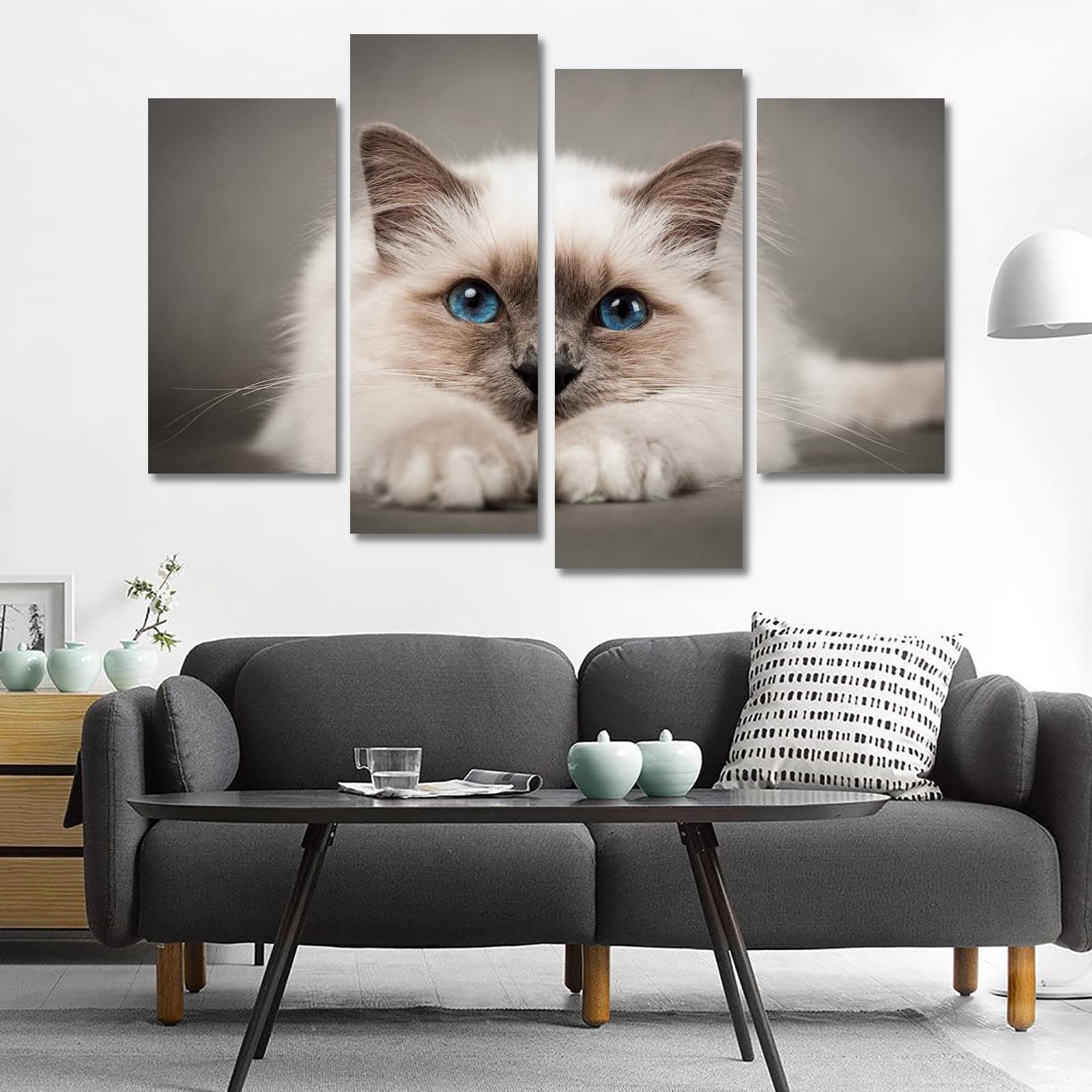 Little Cat Berman Canvas Wall Art Set - 4 Piece Framed Paintings 32x20 Inches for Living Room & Bedroom Decor - Modern Home Wall Decor for Housewarming Gifts & Interior Design