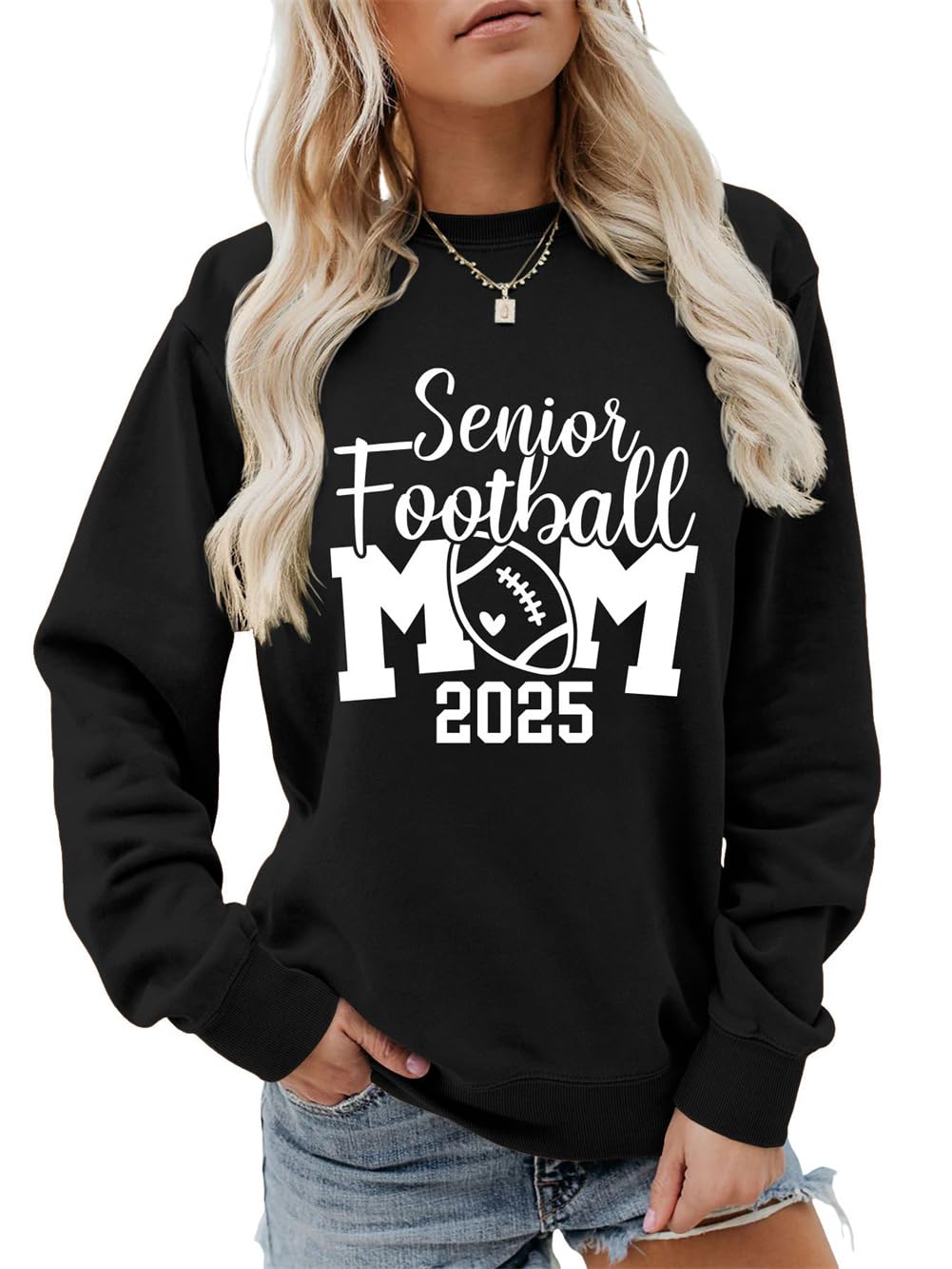2025 Senior Football Mom Sweatshirt - Class of 2025 Football Mom Pullover - Comfortable Game Day Shirt for Women - Perfect for Football Season, Senior Year Celebrations & Team Spirit Events