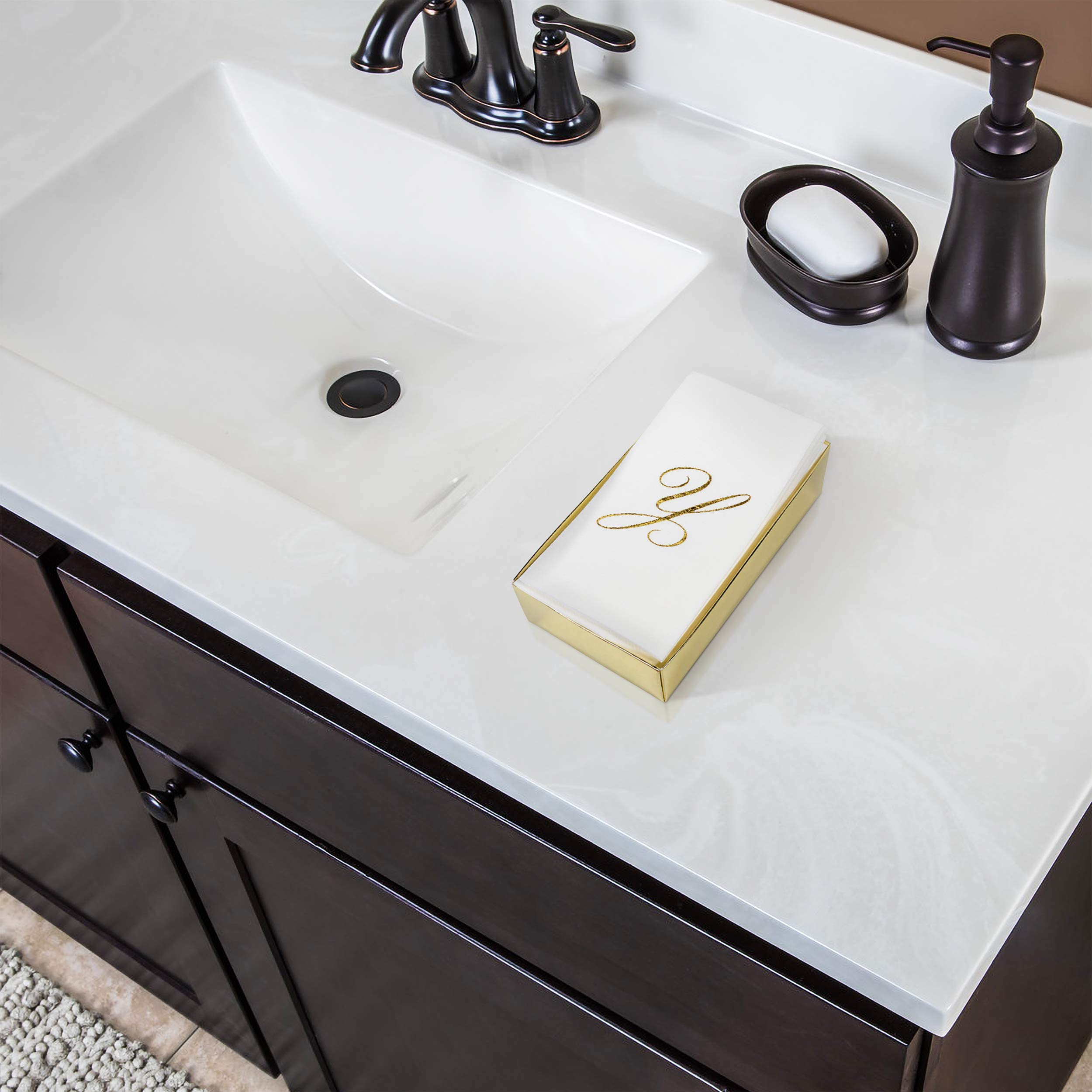 AMERICAN HOMESTEAD Disposable Hand Towels - Premium Gold Foil Monogrammed Guest Napkins - Linen-Like Bathroom Paper Towels for Weddings, Parties & Events - Elegant Guest Towels for Home, Restaurants & Hotels - 50 Count (Gold L)
