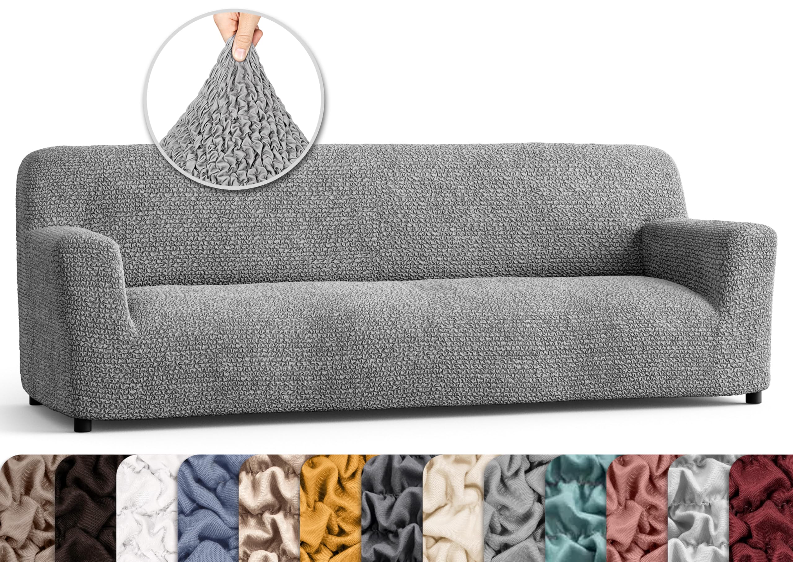 PAULATO BY GA.I.CO. Stretch Sofa Slipcover - 1-Piece Washable Couch Cover with Soft Microfiber Fabric - Form-Fitting Protector for Pets - Ash Color | Perfect for Living Room, Family Gatherings & Pet-Friendly Homes
