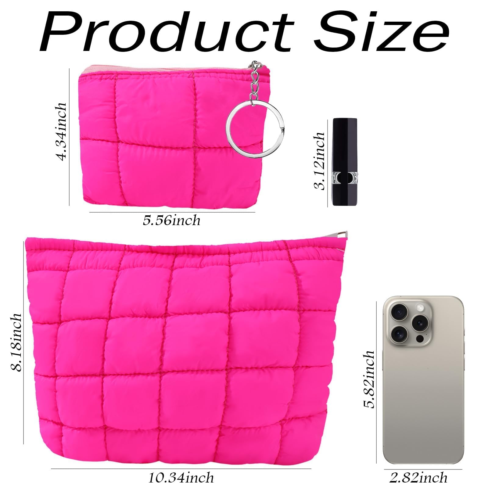 LYDZTION Quilted Makeup Bag Set of 2 - Rose Red Checkered Cosmetic Organizer for Women | Travel Toiletry Pouch with Zipper | Perfect for Skincare, Makeup Storage & Gift Giving