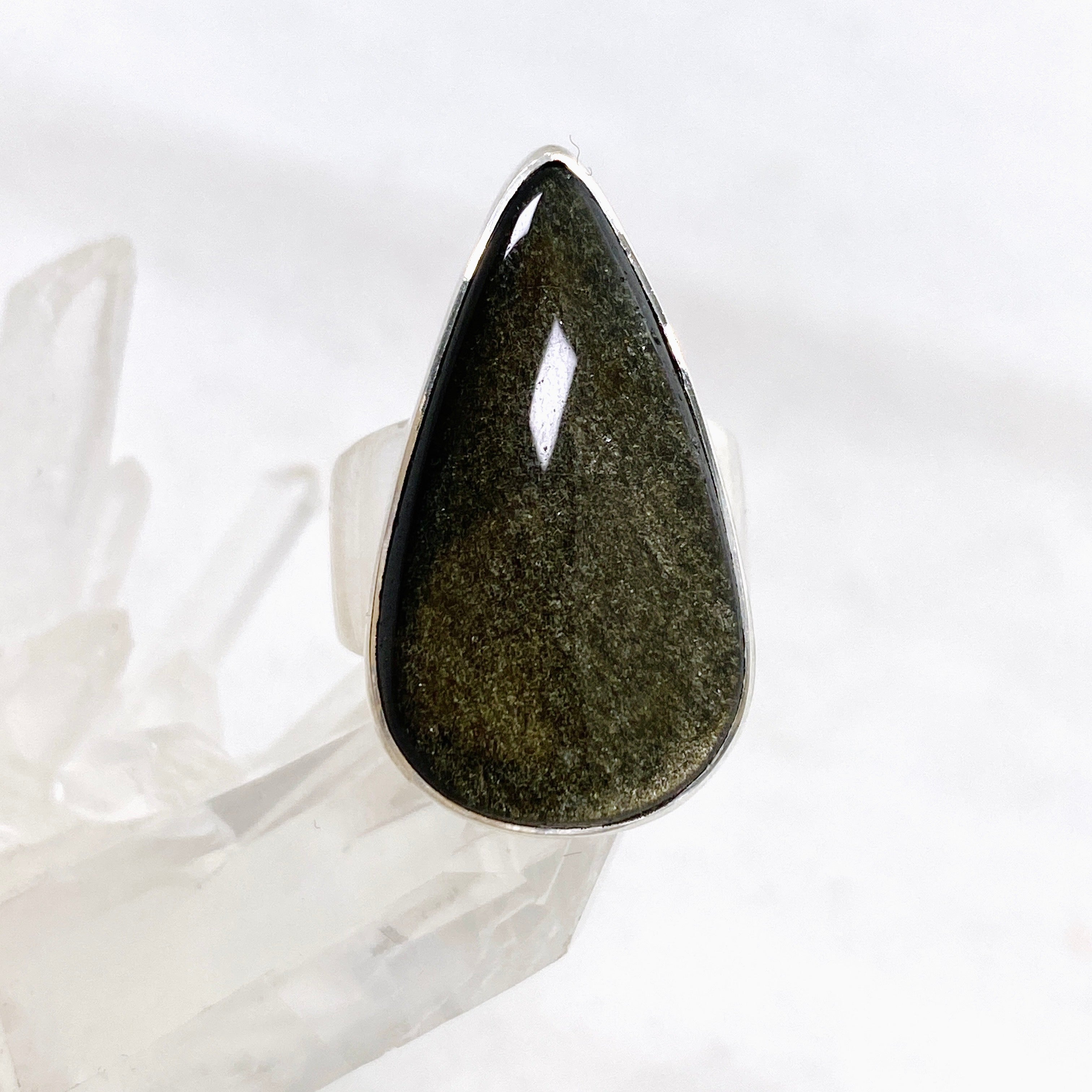 Goldsheen Obsidian Teardrop Cabochon Ring - Size 7 - KRGJ3343 - Elegant Jewelry for Women, Perfect for Weddings, Parties & Special Occasions