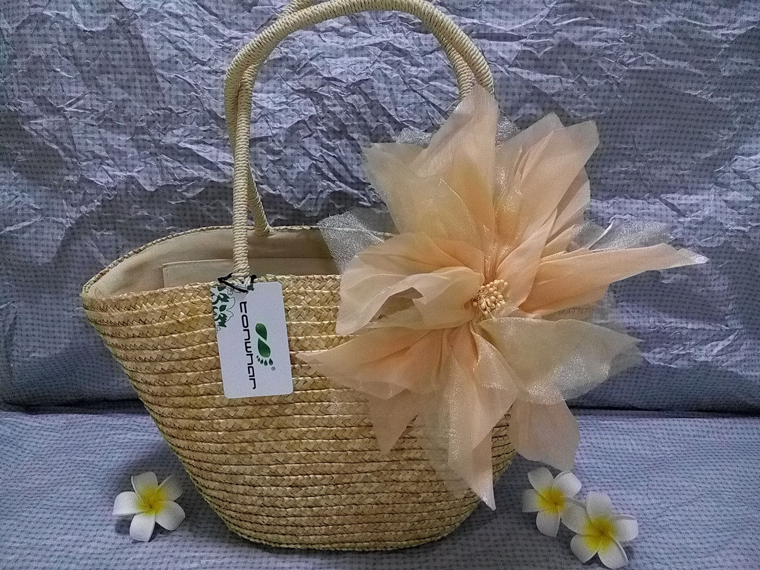 TONWHAR® Woven Straw Beach Bag - Pastoral Style with Silk Flower Decor | Perfect for Summer Vacations, Pool Parties & Boho Fashion Accessories