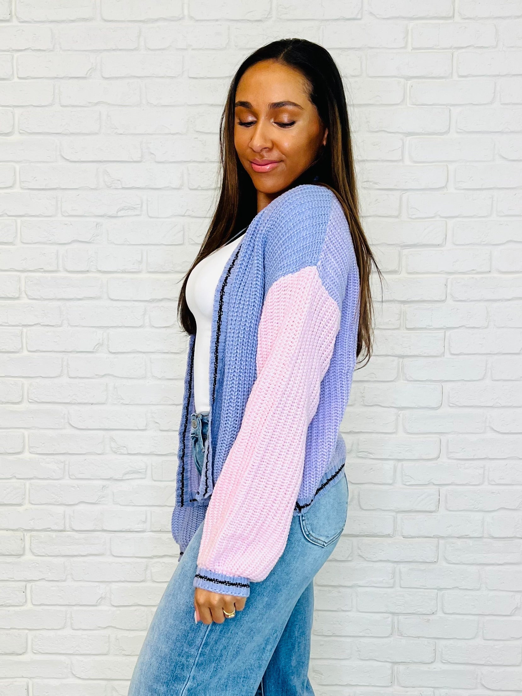 Stylish Coffee Date Color Block Cardigan for Women - Soft & Comfortable Knit Sweater - Perfect for Casual Outings, Coffee Dates & Fall Layering