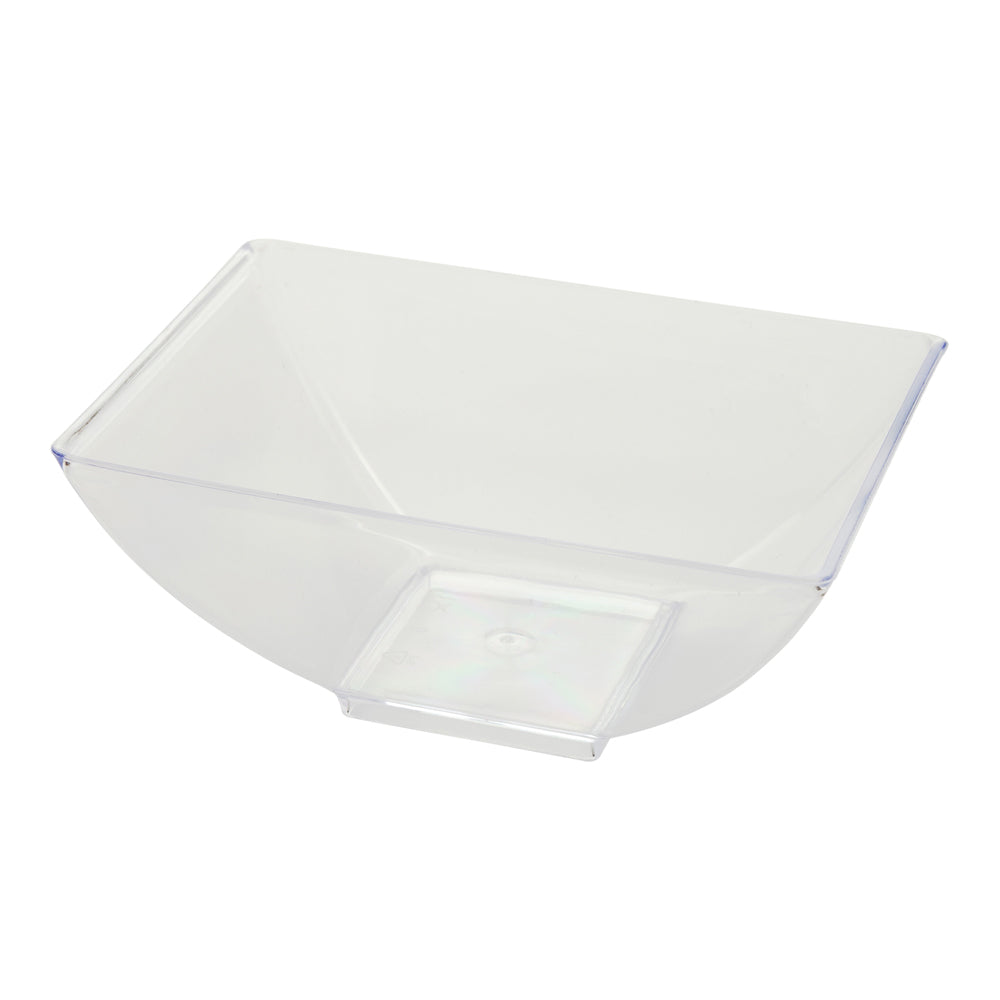 100-Pack 3 oz Rectangle Clear Plastic Small Architetto Bowls with 100 Silver Mini Spoons - Perfect for Party Desserts, Catering, and Home Entertaining