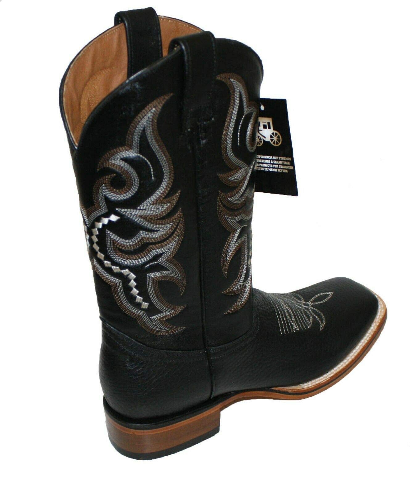 Dona Michi Men's Genuine Deer Skin Leather Cowboy Boots - Western Square Toe Rodeo Boots for Men - Black Size 8.5 - Perfect for Country Dancing, Rodeo Events & Western Fashion