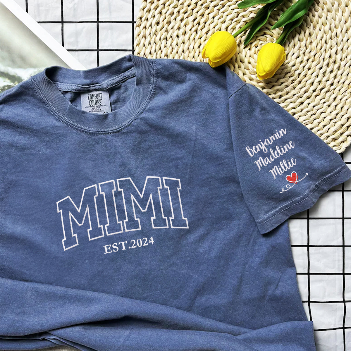 Custom Embroidered Comfort Color® Mimi Shirt with Grandkids Names - Perfect for Family Reunions, Grandparents Day & Photo Keepsakes
