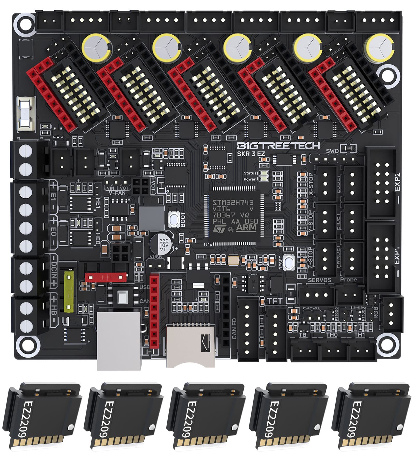 BIGTREETECH SKR 3 EZ 32-bit Silent Control Board with 5PCS EZ2209 Stepper Drivers - Upgraded DIY Solution for FDM 3D Printers, Compatible with TFT Touch Screens & EZ5160/EZ2130 Drivers - Perfect for Quiet 3D Printing, CNC Machines, and Maker Projects