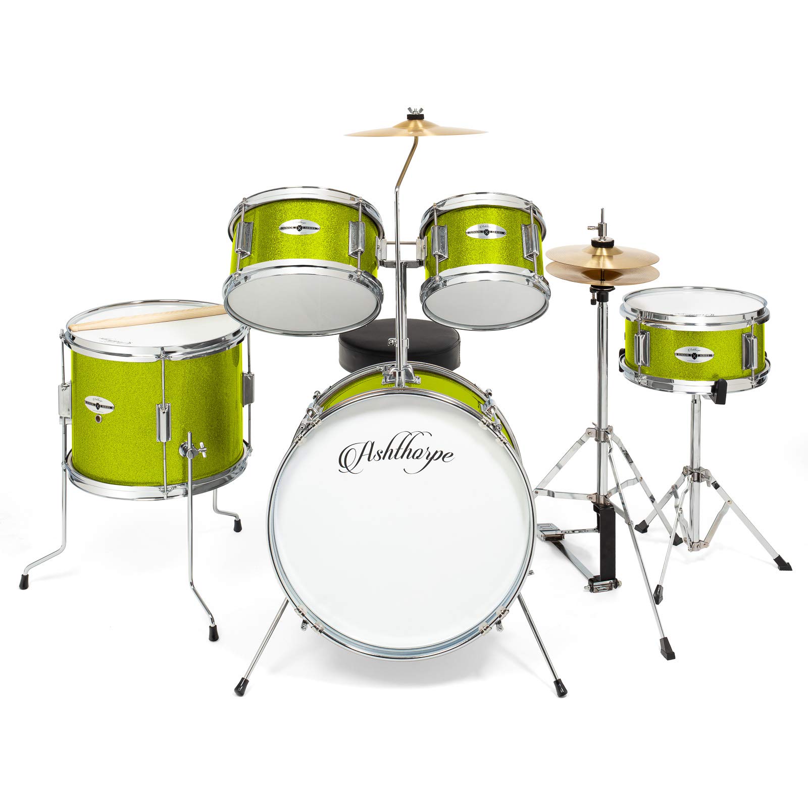 Ashthorpe 5-Piece Complete Junior Drum Set with Genuine Brass Cymbals - Beginner to Advanced Drum Kit with 16