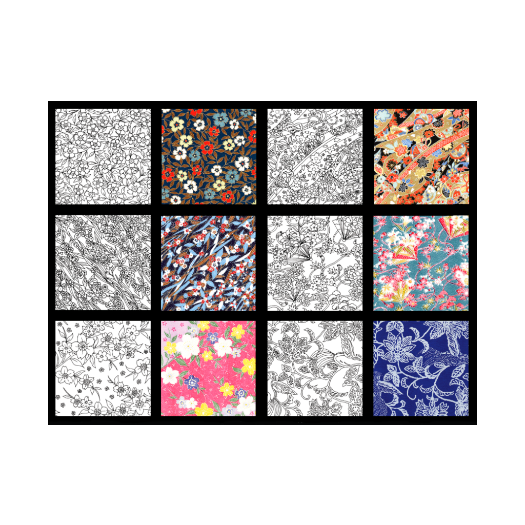 Color2 Yuzen Flowers Origami Paper - 24 Sheets, 6 Patterns (4 Each), 5 7/8 Inch - Perfect for DIY Crafts, Scrapbooking & Japanese Paper Art Projects