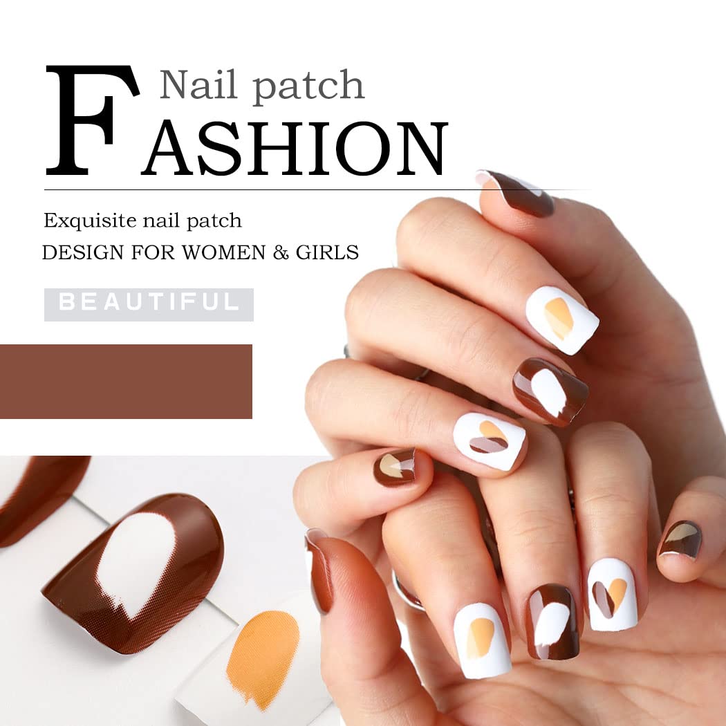 Glossy Short Fake Press on Nails - Square Acrylic Nail Tips with Brown Ombre Design - 24Pcs Full Cover Manicure Set for Women & Girls - Perfect for Parties, Weddings, and Everyday Wear