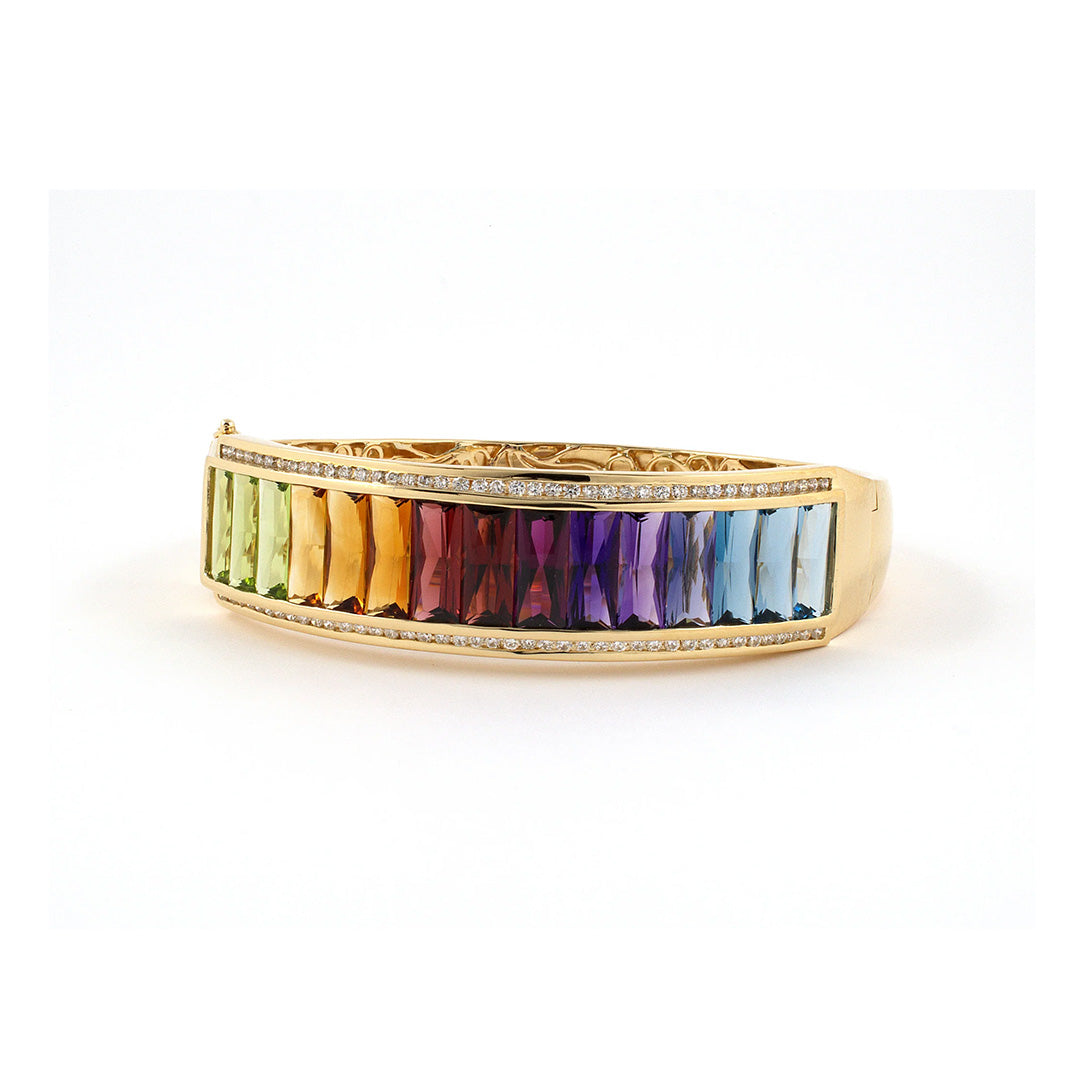 Stunning Diamond & Multi Gemstone Rainbow Hinged Bangle Bracelet | Elegant Jewelry for Women | Perfect for Weddings, Parties & Special Occasions