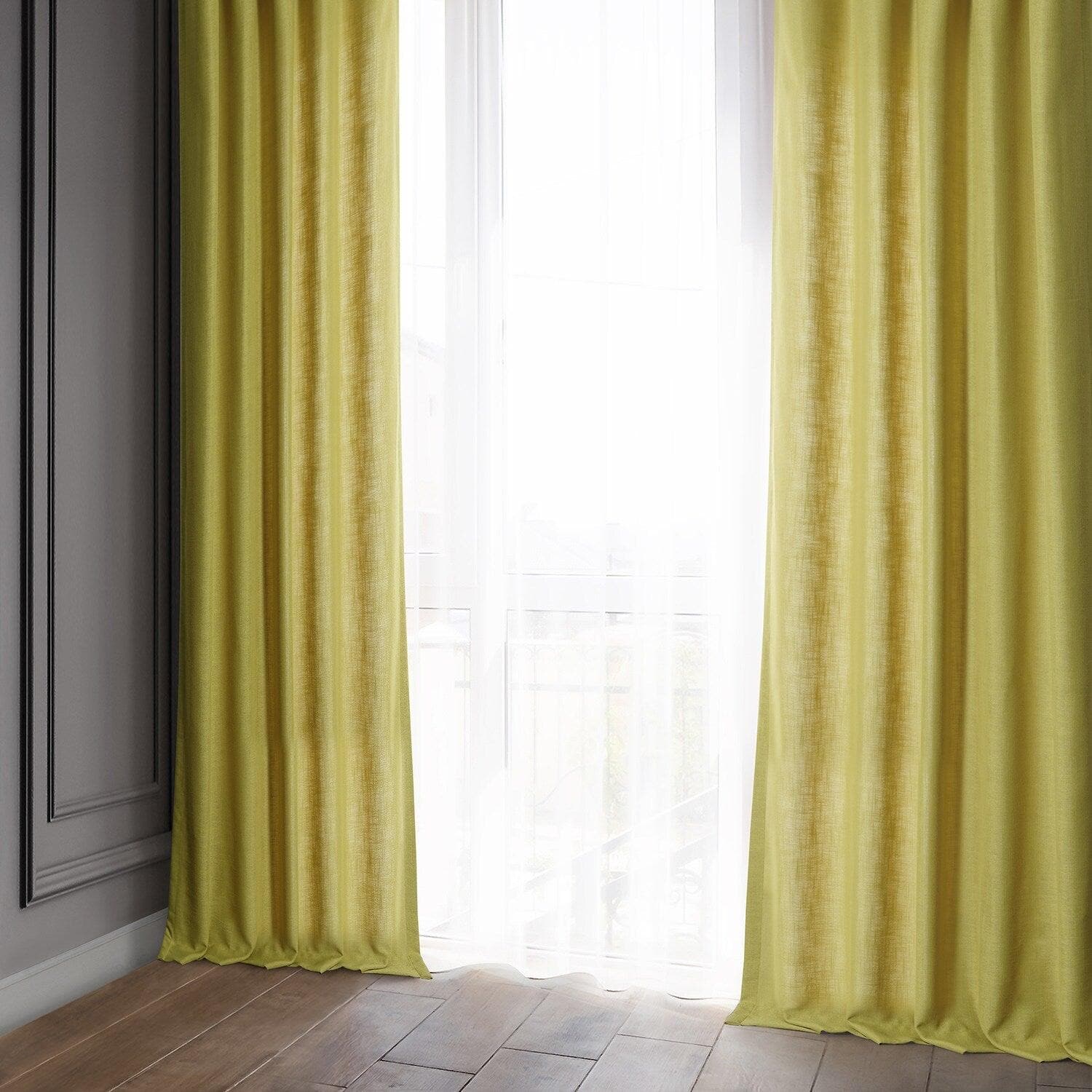 Ochre Classic Faux Linen Curtains - Elegant Window Drapes for Living Room & Bedroom | Light Filtering & Privacy Sheer Panels