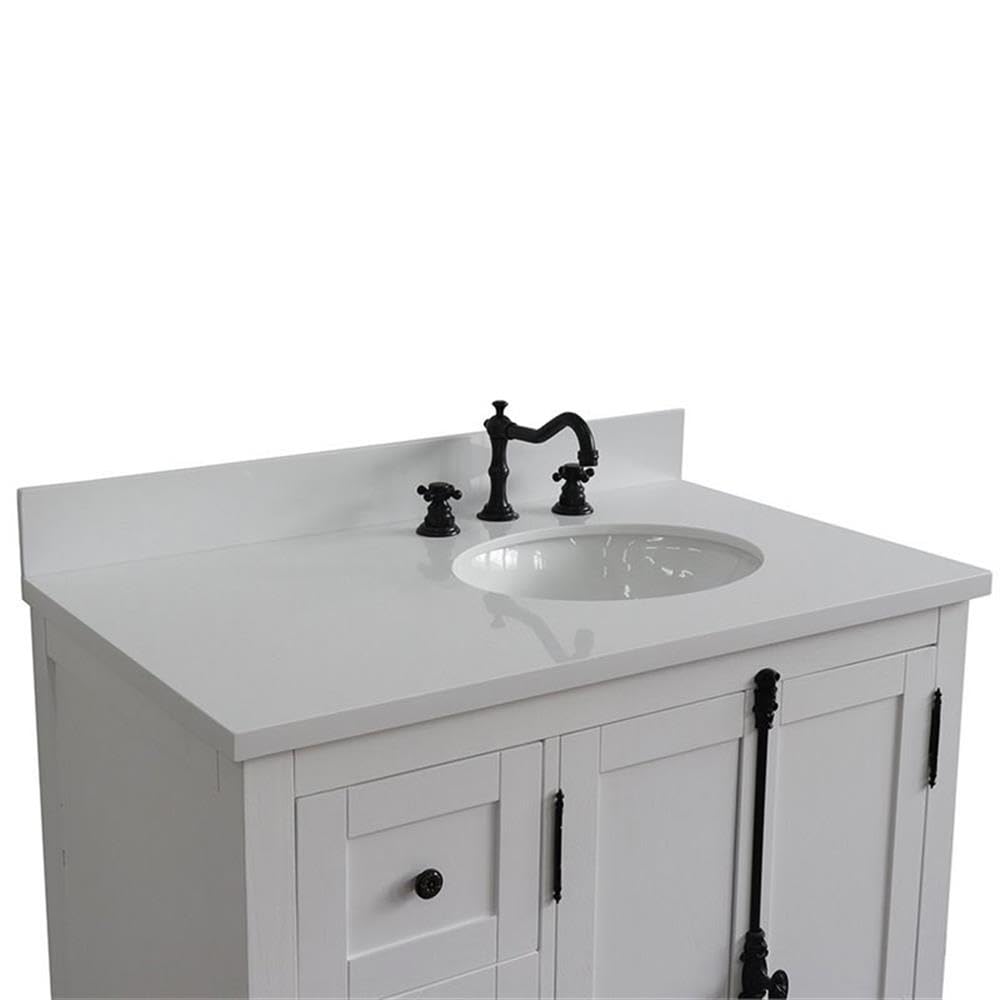 White/Glacier Ash Plantation Solid Wood Bathroom Vanity with Right Oval Sink - Perfect for Modern Farmhouse, Coastal, or Traditional Bathroom Decor