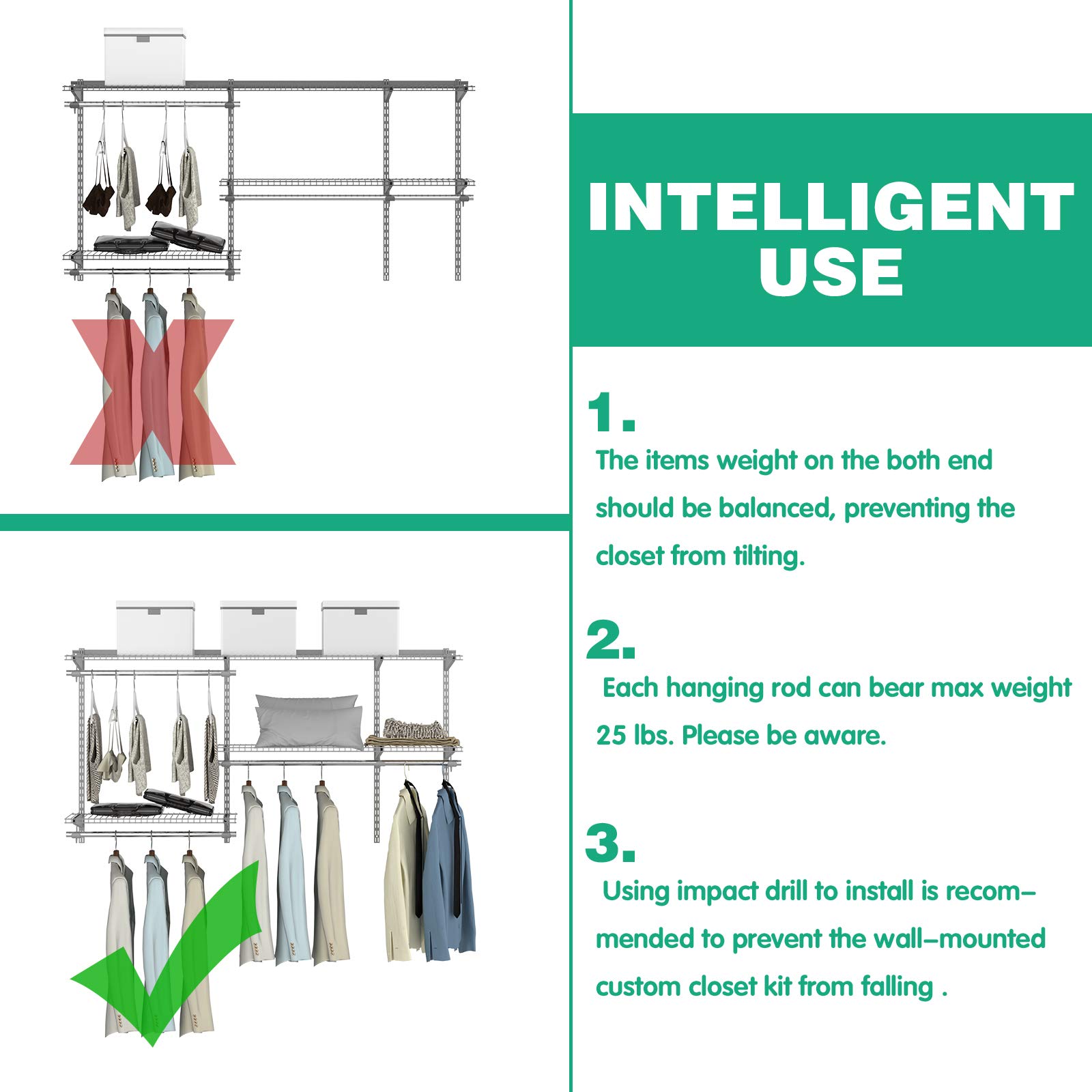 Tangkula 3-5 FT Custom Closet Organizer System Kit - Wall Mounted Storage with Adjustable Wire Shelves & Hanging Rods | Modular Closet Organization for Bedroom, Walk-in Closet & Small Space Storage Solutions