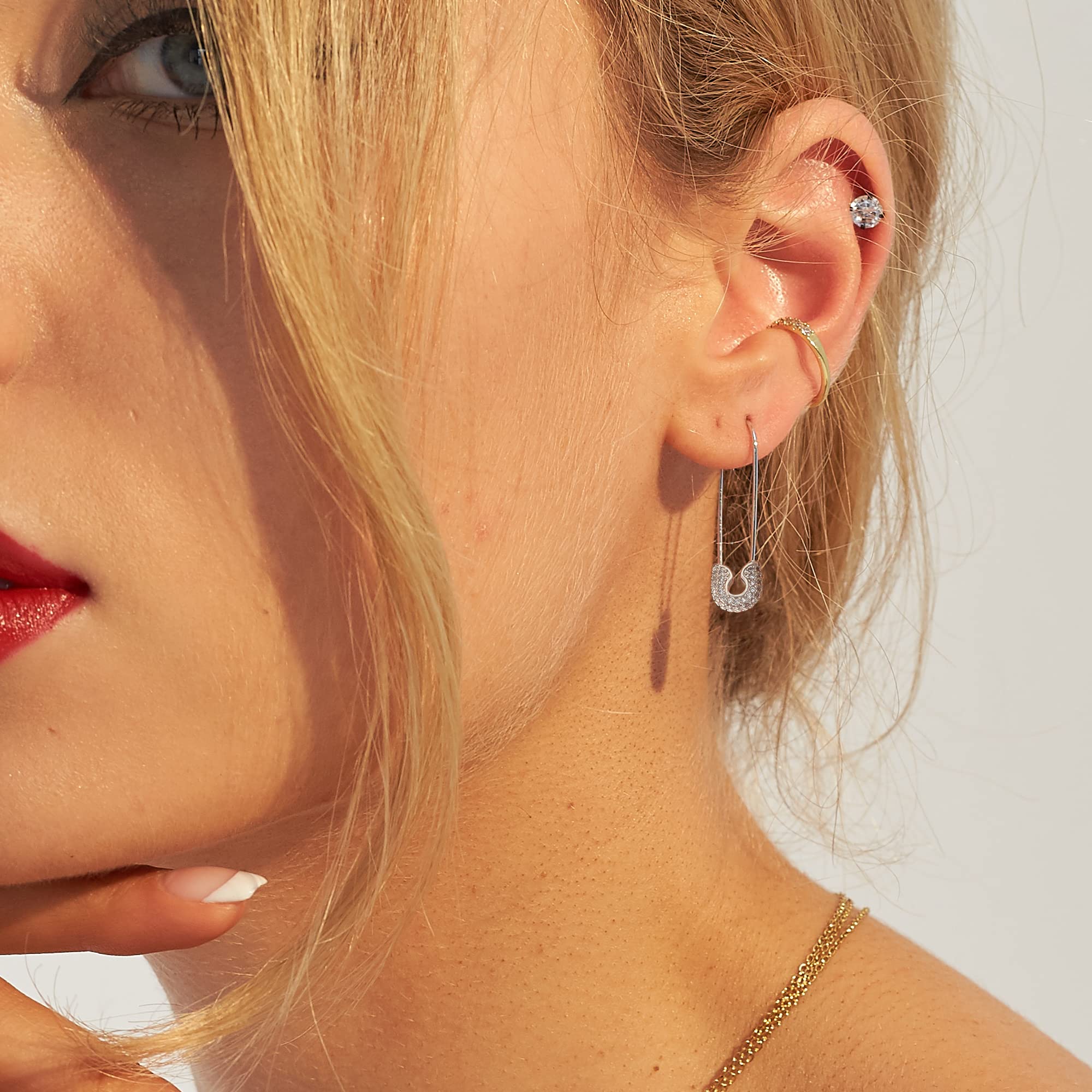 Trendy Gold Paperclip Earrings for Women - Minimalist Dangle Hoop Studs | SANNYRA Safety Pin Earrings | Perfect for Everyday Wear, Office & Casual Outfits