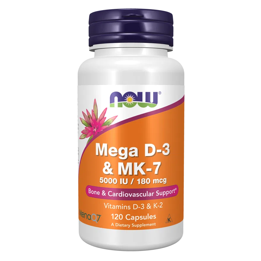 NOW Mega D3 & MK7 (5000 IU / 180 mcg) - High Potency Vitamin D3 & K2 Supplement for Bone & Heart Health - Supports Immune System & Calcium Absorption - Ideal for Adults with Low Sun Exposure or Bone Health Concerns