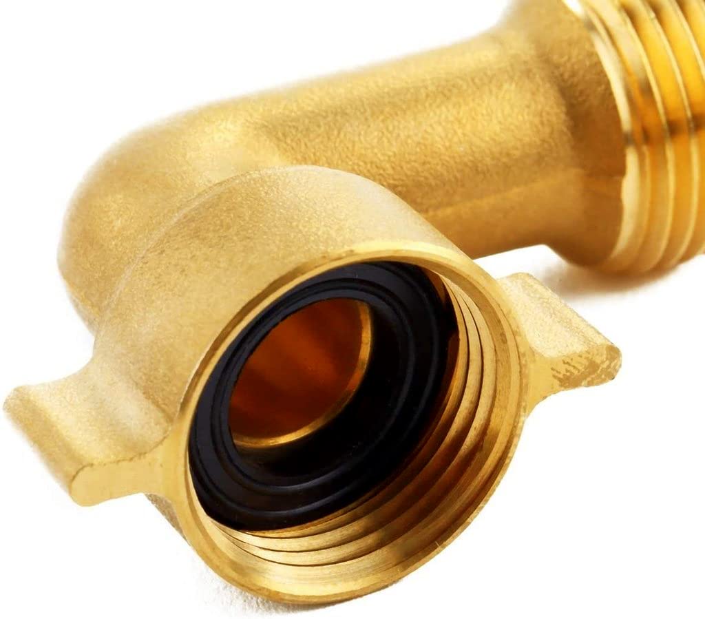 2PCS 90 Degree Brass RV Water Hose Connectors - Heavy Duty Garden Hose Fittings with 2 Washers for RV, Boat & Outdoor Watering Systems
