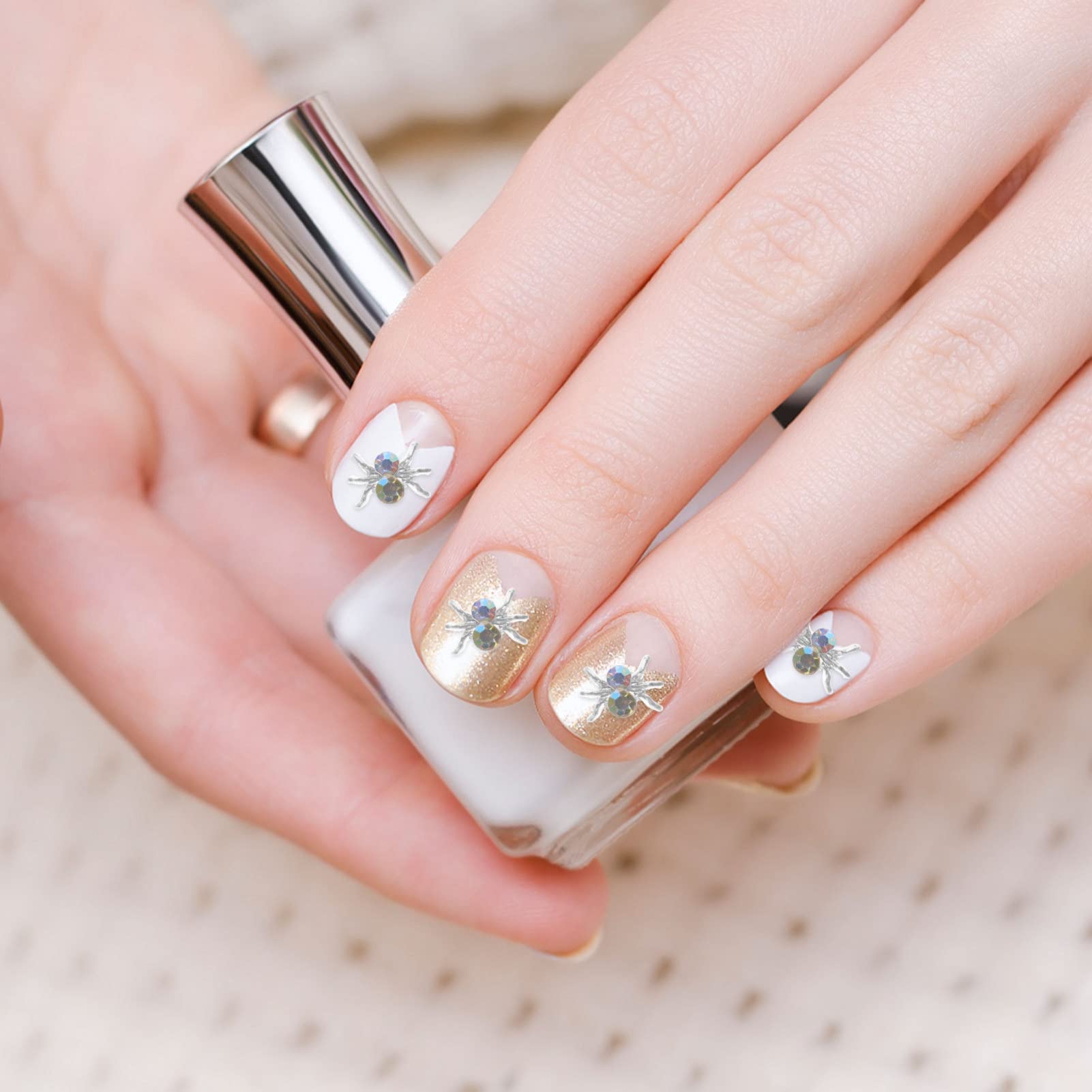 Beaupretty 100PCS 3D Spider Nail Charms - Silver Metal Rhinestone Nail Art Gems for Halloween DIY Nail Decoration | Perfect for Nail Salon, Costume Parties & Spooky Home Decor