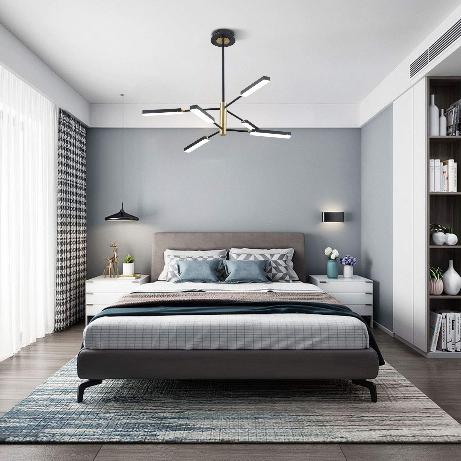 Modern LED Chandelier - 6-Light Sputnik Pendant for Bedroom & Living Room