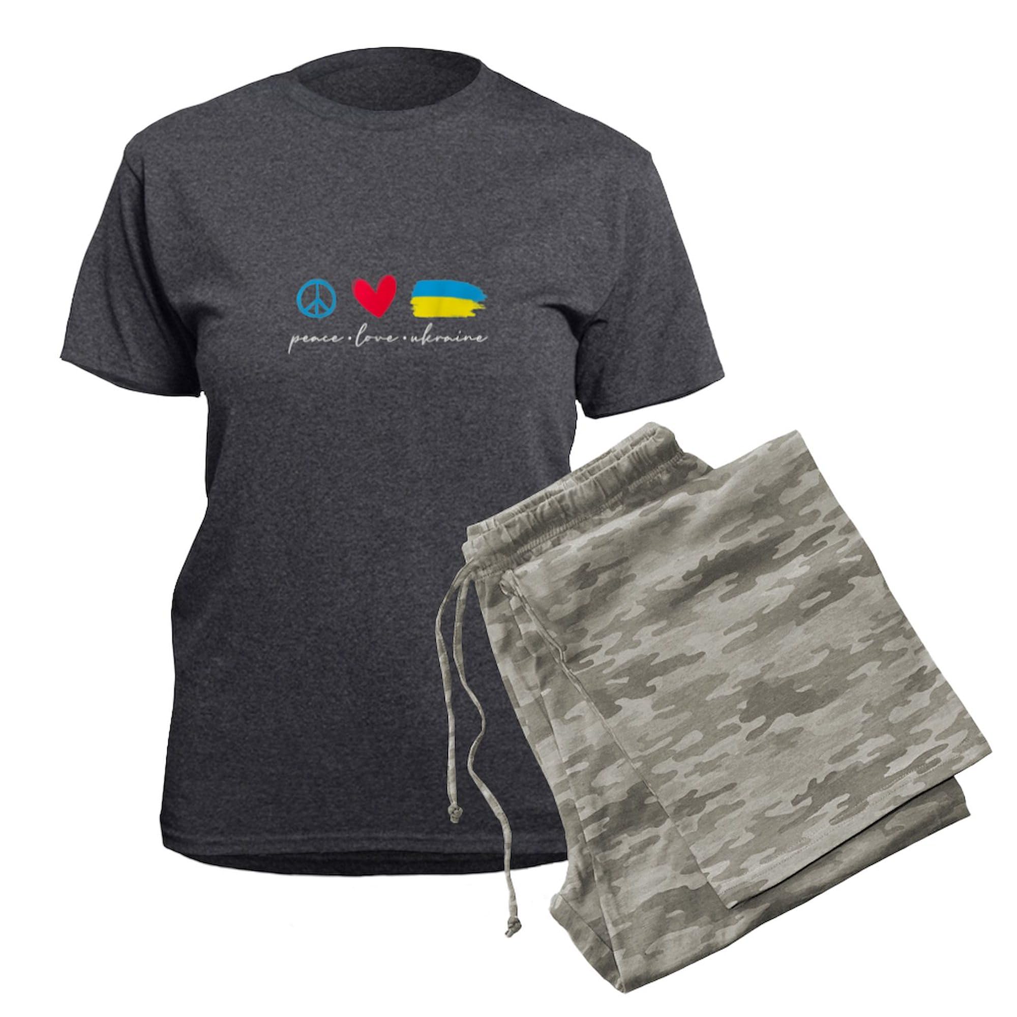 Funny Peace Love Ukraine Women's Pajama Set - Charcoal Novelty Sleepwear for Comfort & Support - Perfect for Lounging, Gifts & Showing Solidarity