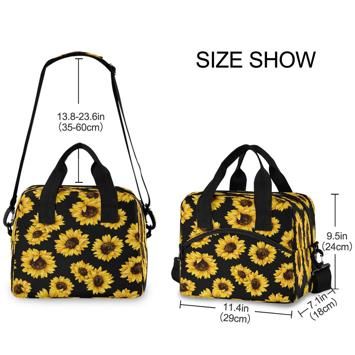 SUABO Insulated Lunch Cooler Bag for Women & Men - Sunflower Pattern Tote Lunch Bag - Perfect for Work, School, Picnics & Outdoor Activities