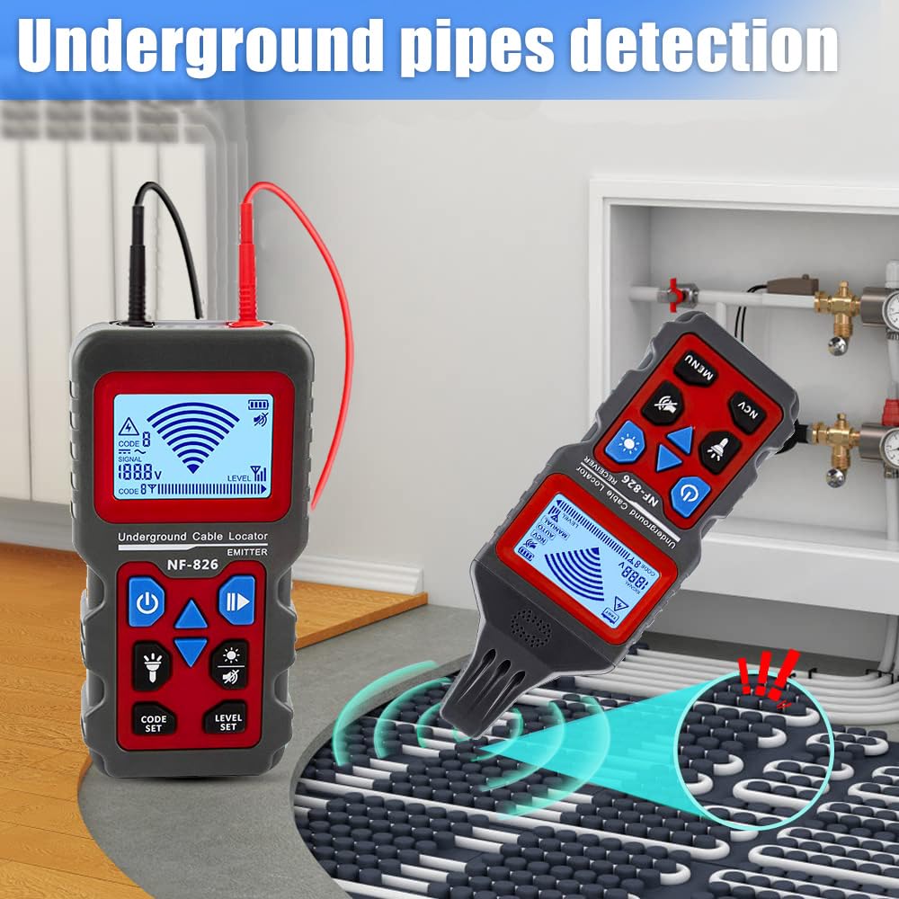 NOYAFA NF-826 Professional Underground Cable Locator & Pipe Detector - Wire Tracker Tool for Metal Pipes, Electrical Wires, Water/Gas Lines - Perfect for Home Renovation, Construction & Utility Maintenance