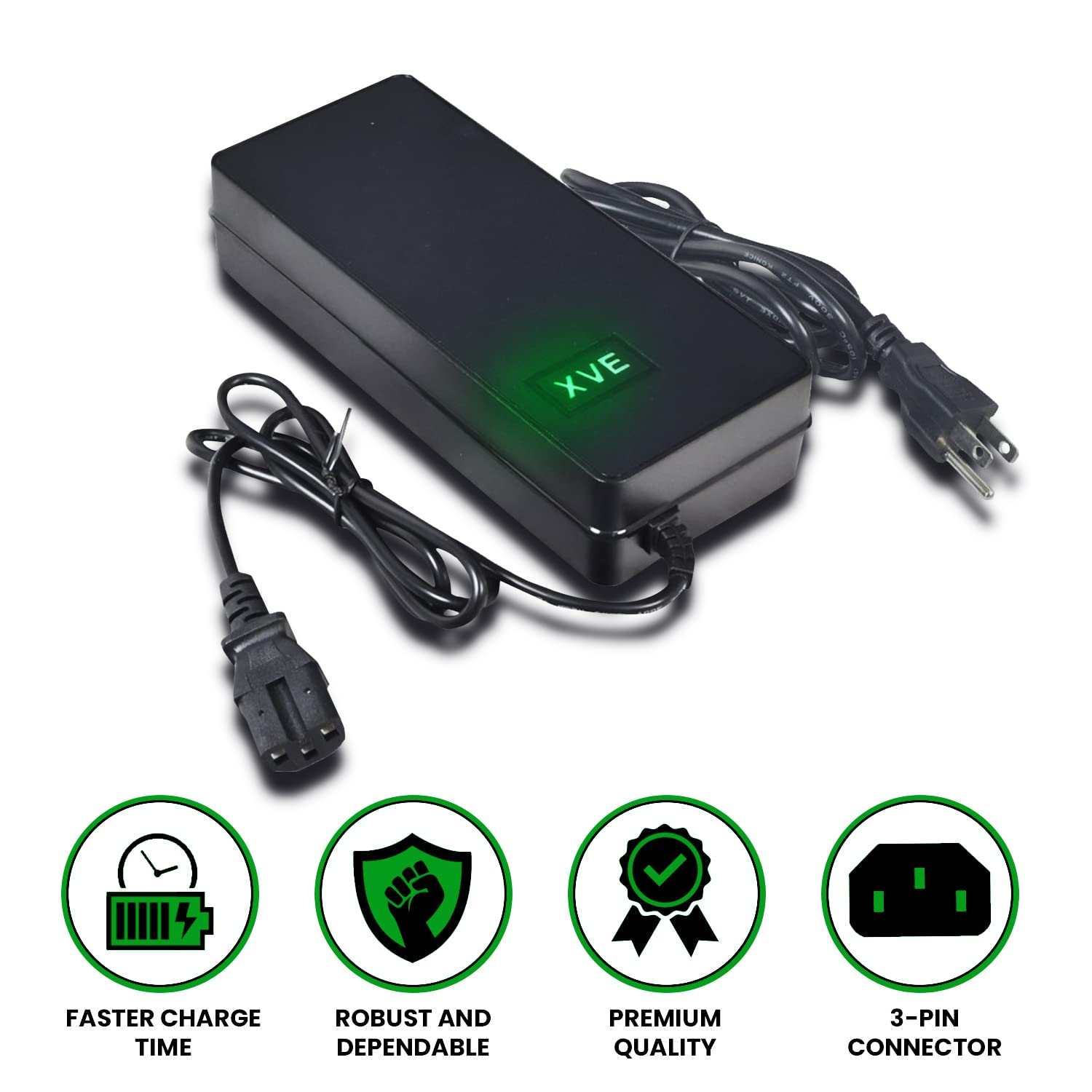 AlveyTech 48V 3.0A Fast Charger for eWheels Scooters - 3-Pin DC57.6V Battery Charger Compatible with AGM/SLA/Gel Batteries | Perfect for Commuting, Campus Travel & Urban Mobility