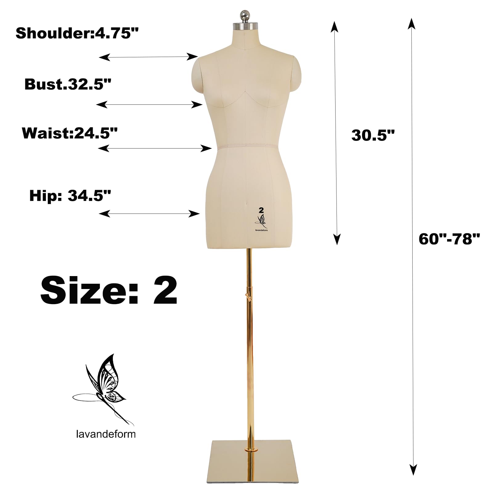 Adjustable Female Dress Form Mannequin with Stand - Beige Sewing Torso for Pinning, Fitting & Tailoring - Perfect for Fashion Design, Dressmaking & DIY Clothing Projects (2-Pack)
