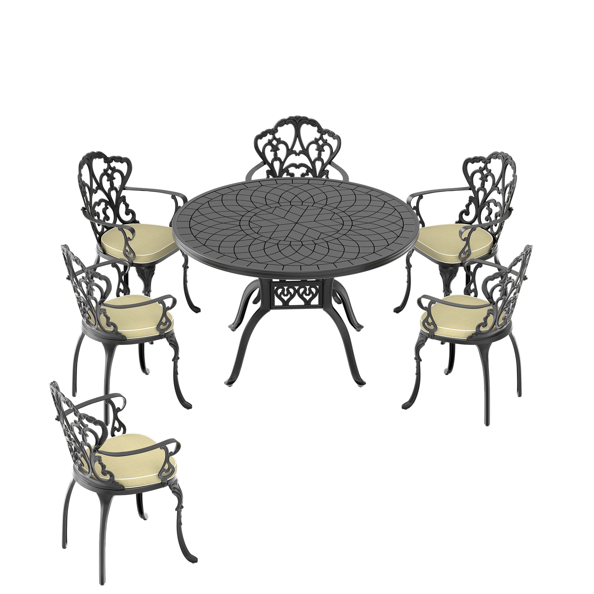 7-Piece Cast Aluminum Patio Furniture Set with Cushions (Random Colors) - Outdoor Dining & Lounge Set for Garden, Poolside, or Backyard Relaxation