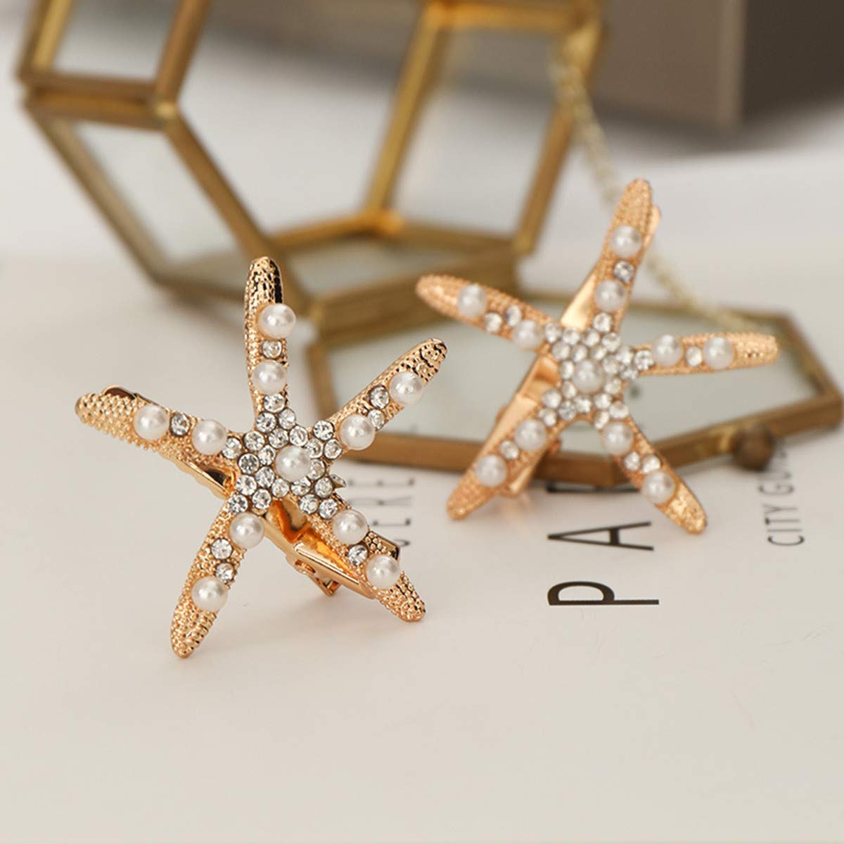 6 Pcs Rhinestone Pearl Starfish Hair Clips for Women & Girls - Elegant Hair Barrettes for Bridal, Wedding, Beach Party & Daily Hair Accessories