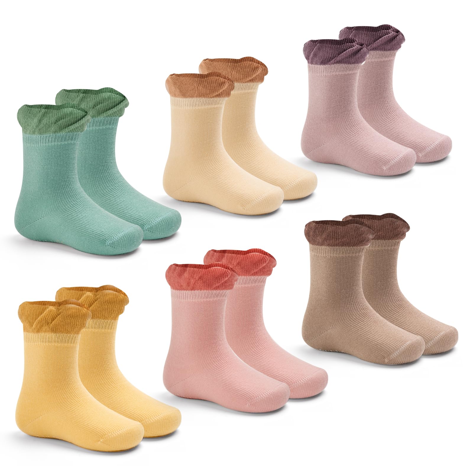 Lollisy Baby Boys Girls Cotton Crew Socks with Non-Slip Grips - 6 Pack Toddler Socks for Playtime, School & Everyday Comfort