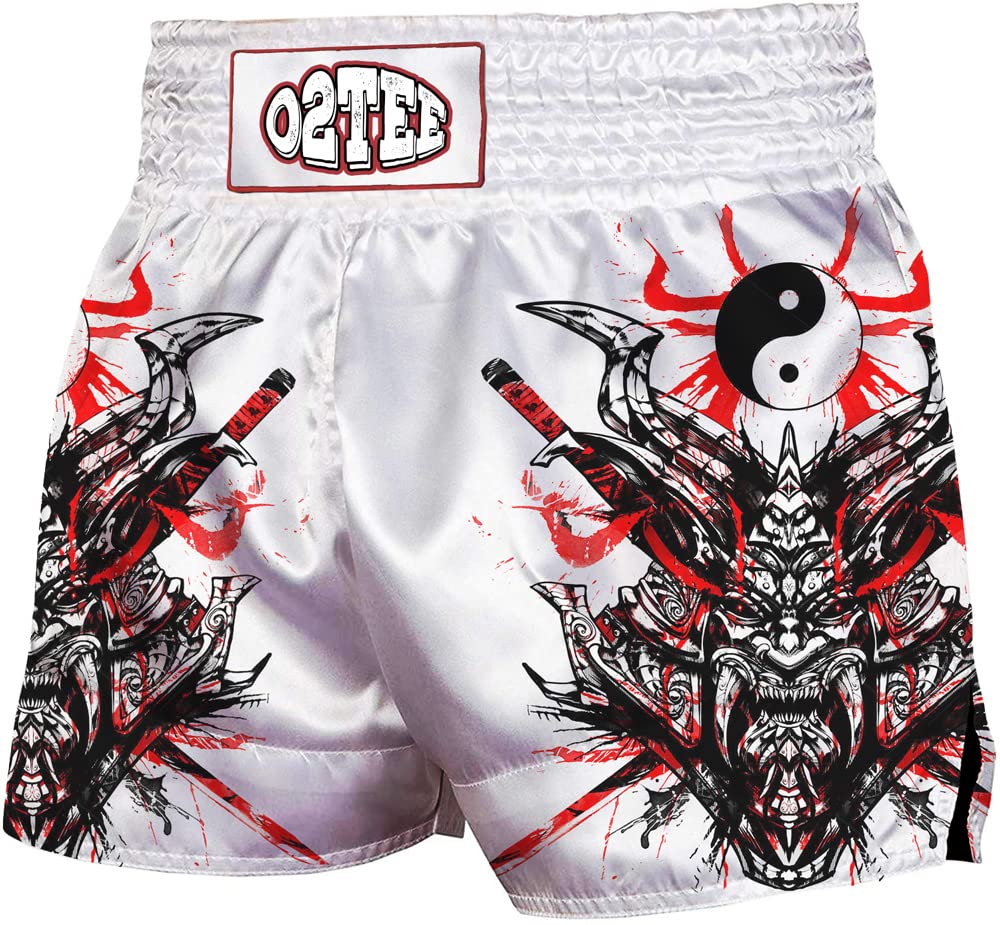 O2TEE Unisex Samurai MMA Muay Thai Shorts for Men & Women - Breathable Gym Boxing Kickboxing Training Shorts for Combat Sports & Martial Arts Practice